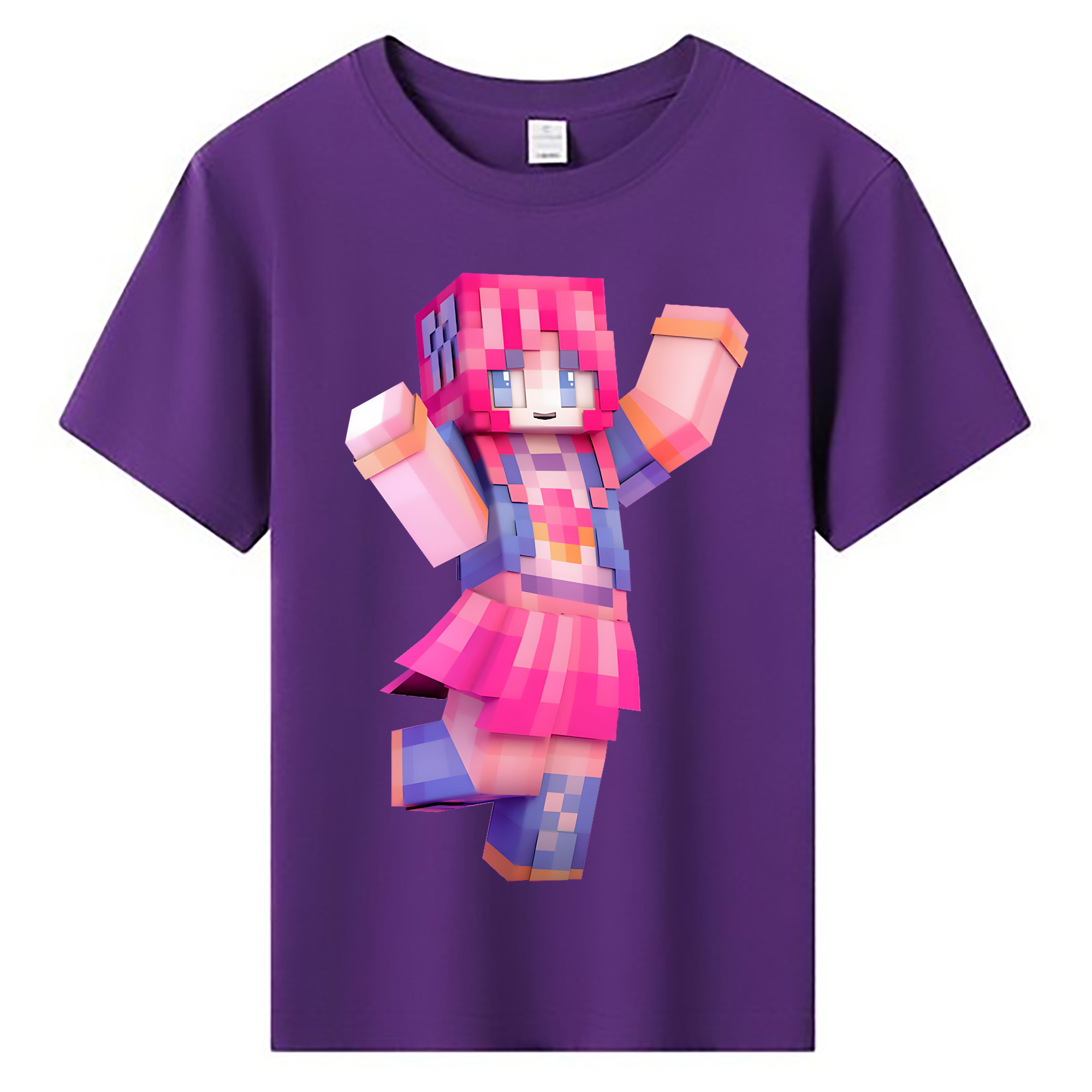 （画像用） マインクラフト ブロックの世界 Minecraft MC Block world 綿100％キッズTシャツ（フロントプリント）