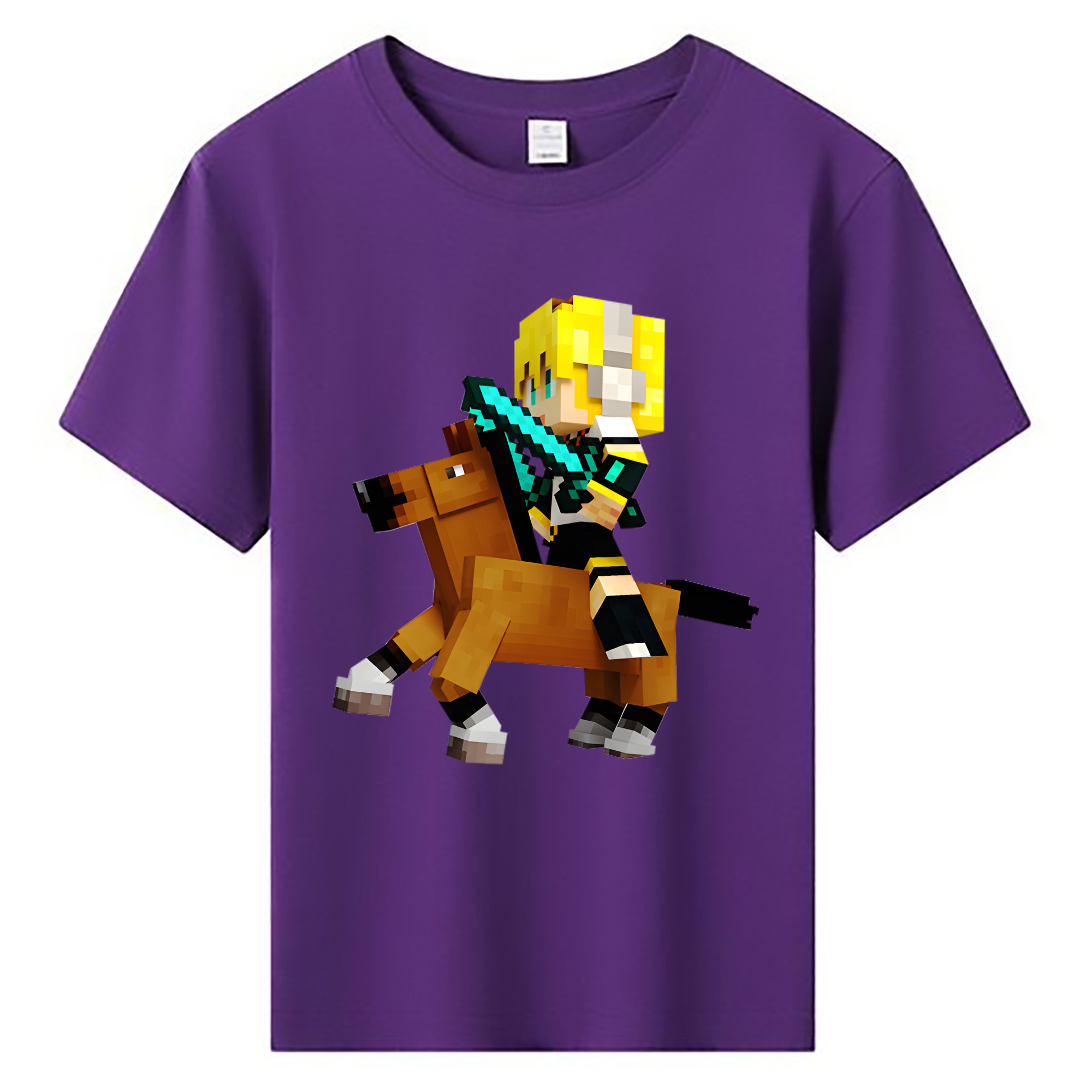 （画像用） マインクラフト ブロックの世界 Minecraft MC Block world 綿100％キッズTシャツ（フロントプリント）
