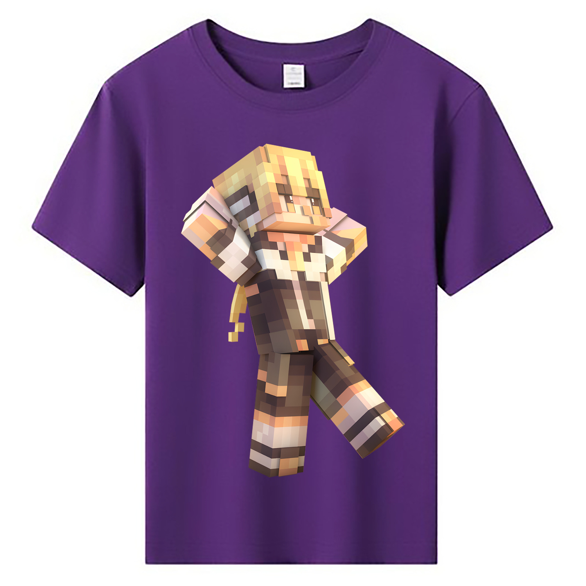 （画像用） マインクラフト ブロックの世界 Minecraft MC Block world 綿100％キッズTシャツ（フロントプリント）