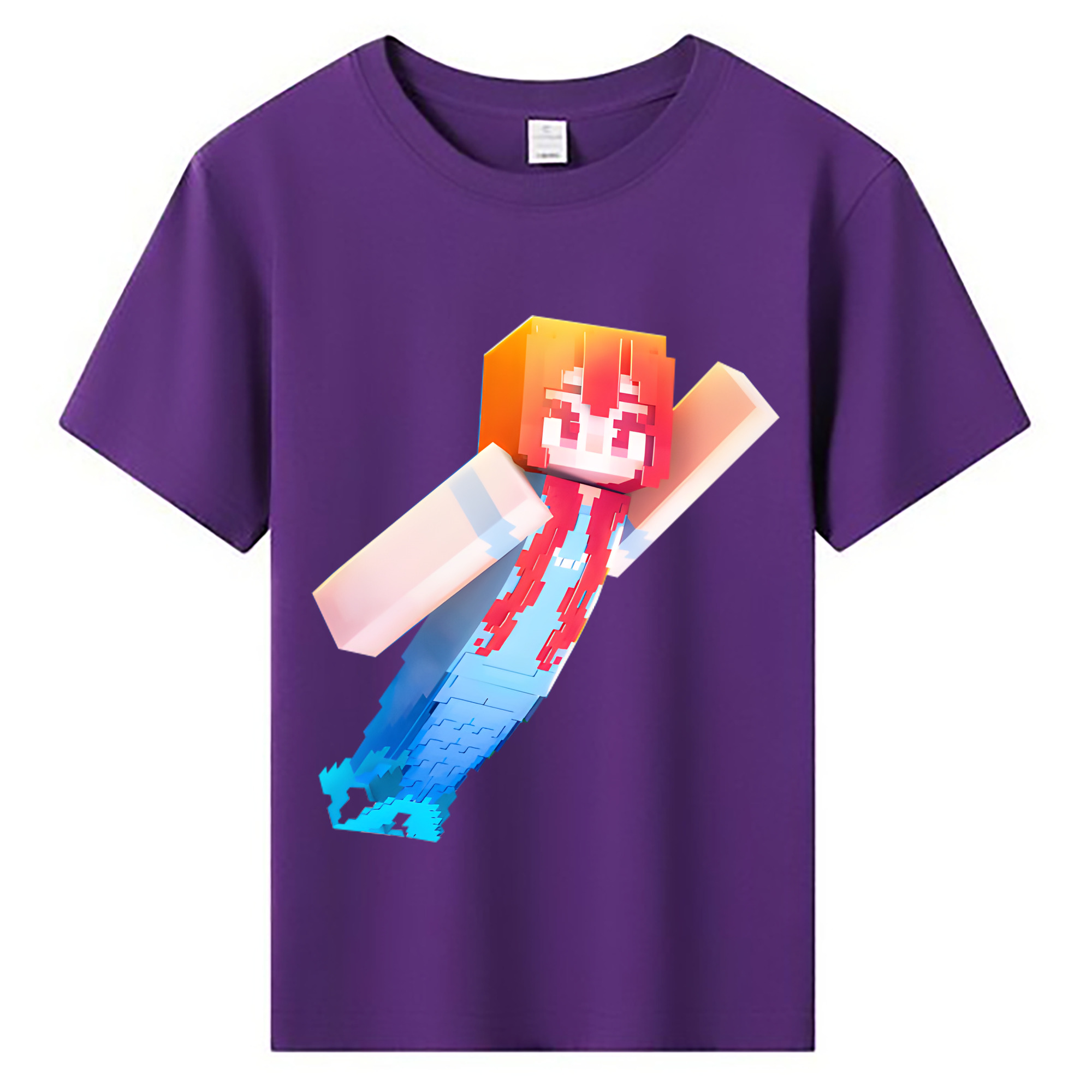 （画像用） マインクラフト ブロックの世界 Minecraft MC Block world 綿100％キッズTシャツ（フロントプリント）