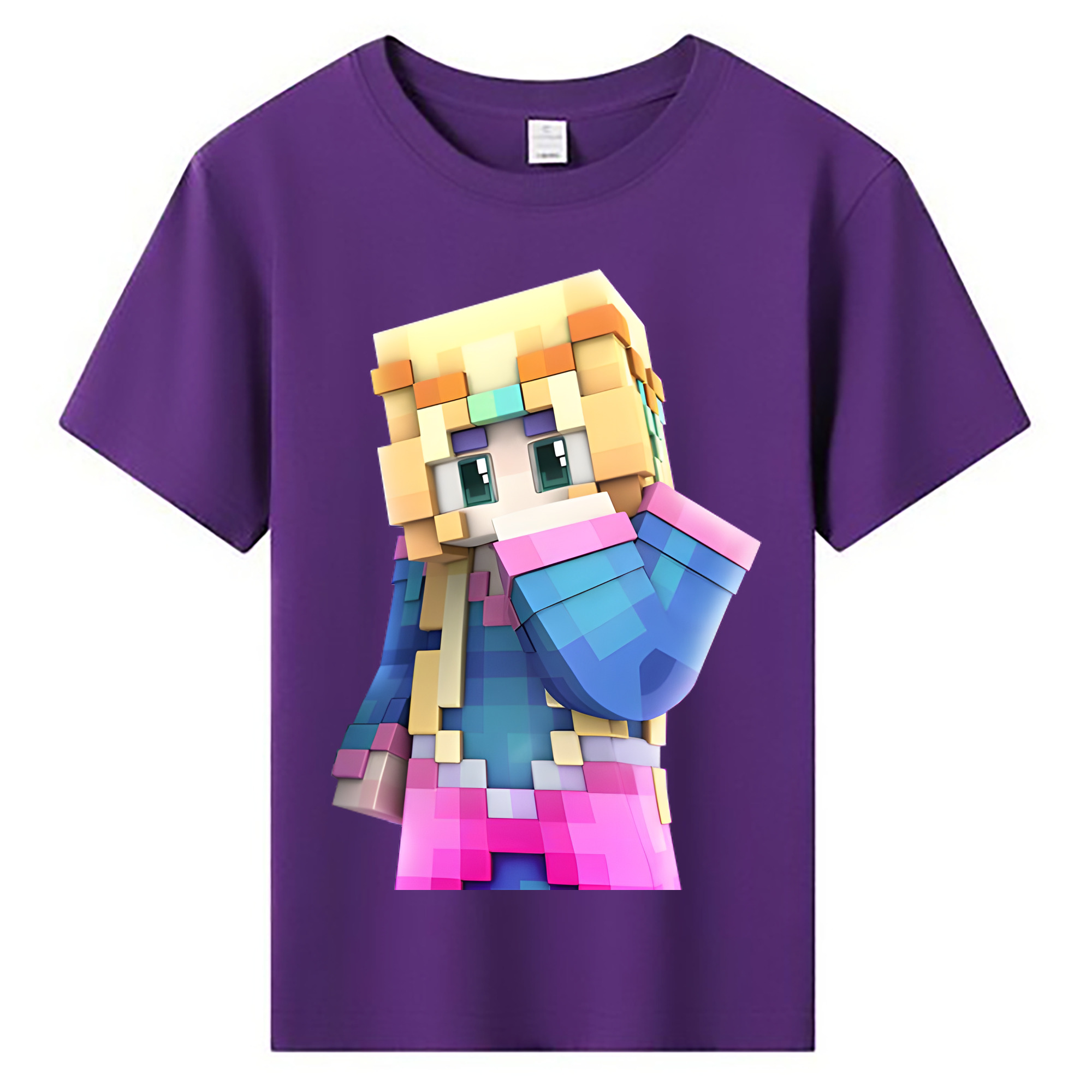 （画像用） マインクラフト ブロックの世界 Minecraft MC Block world 綿100％キッズTシャツ（フロントプリント）