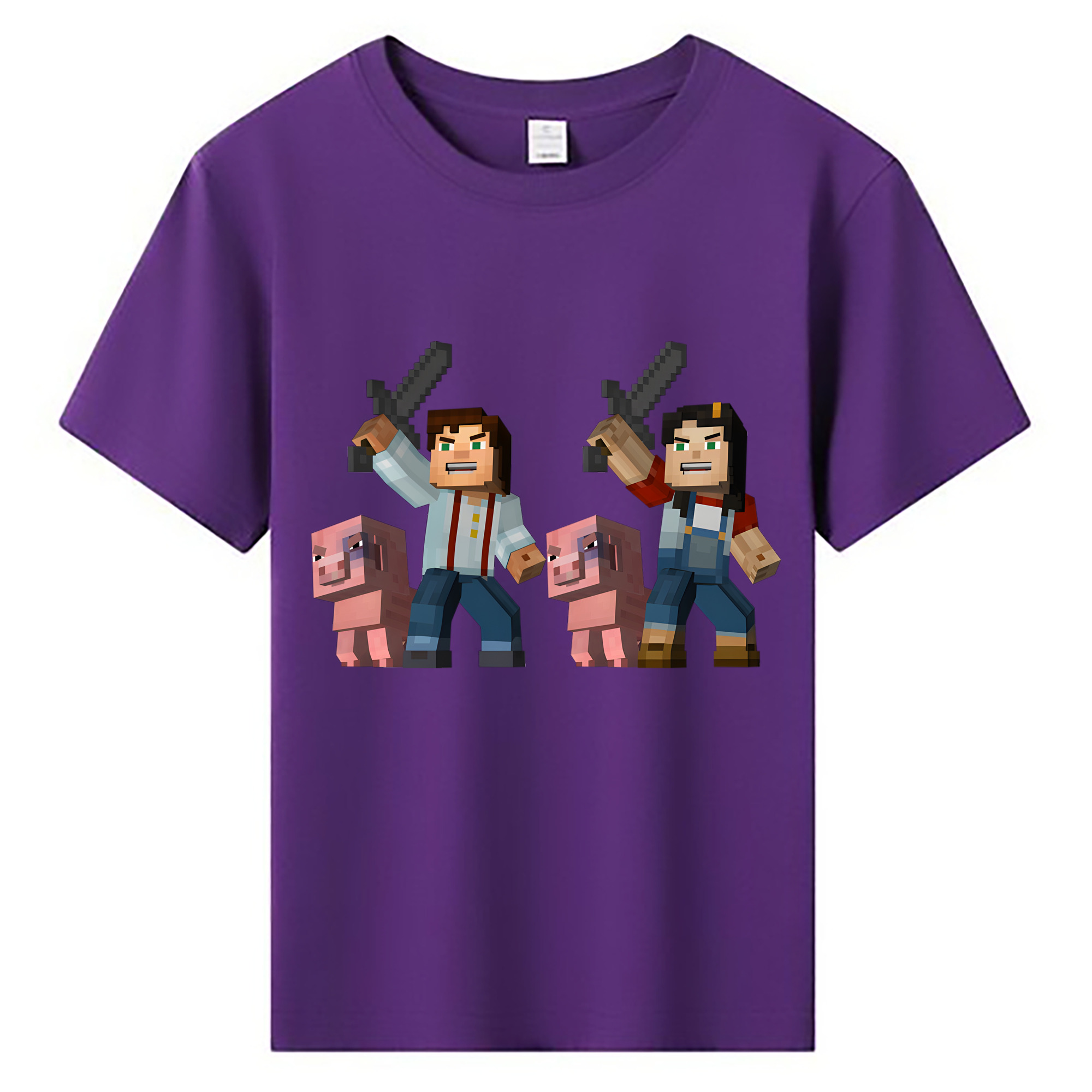 （画像用） マインクラフト ブロックの世界 Minecraft MC Block world 綿100％キッズTシャツ（フロントプリント）