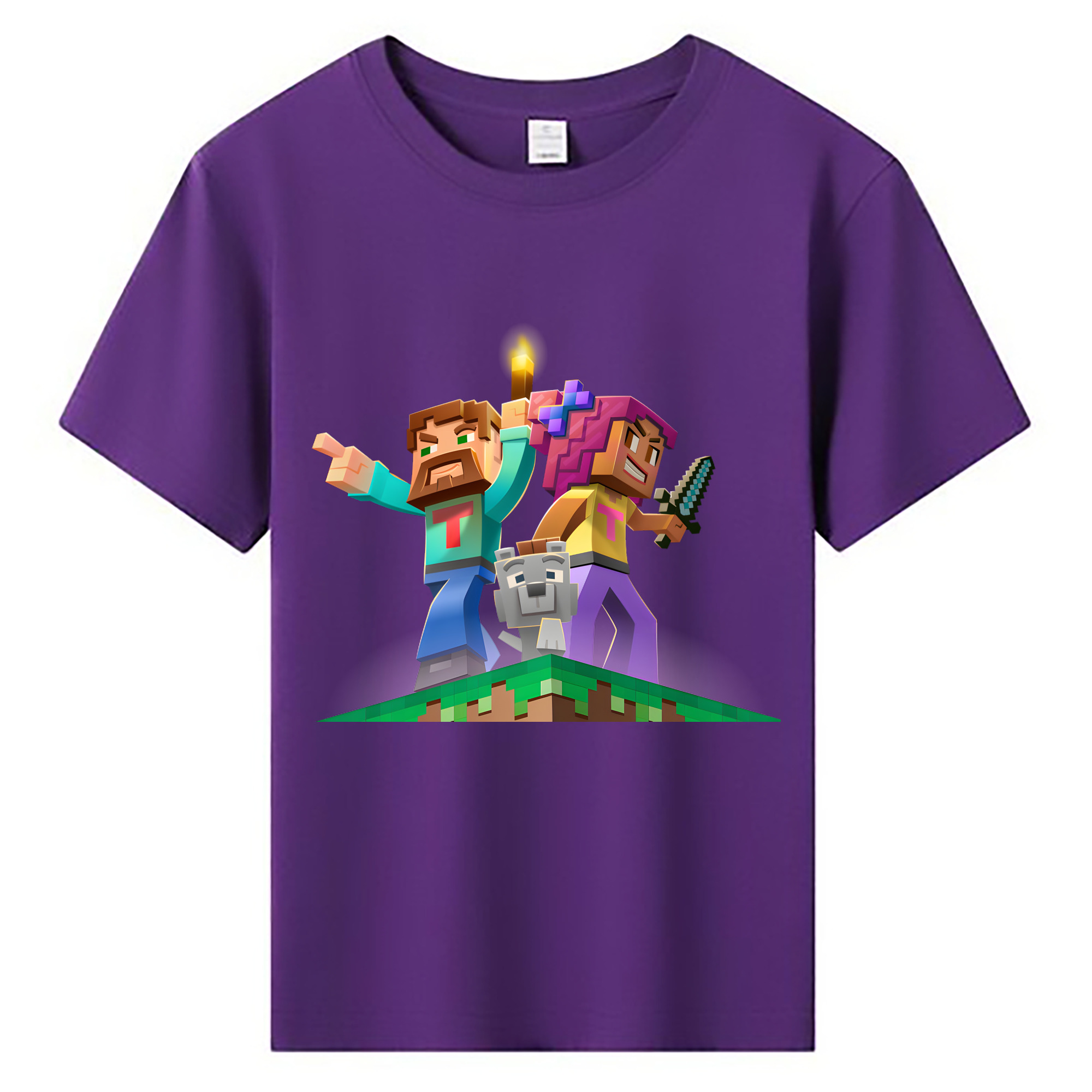 （画像用） マインクラフト ブロックの世界 Minecraft MC Block world 綿100％キッズTシャツ（フロントプリント）