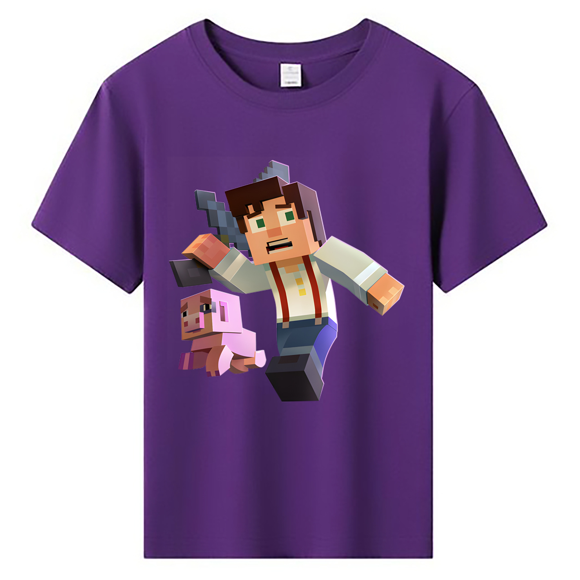 （画像用） マインクラフト ブロックの世界 Minecraft MC Block world 綿100％キッズTシャツ（フロントプリント）