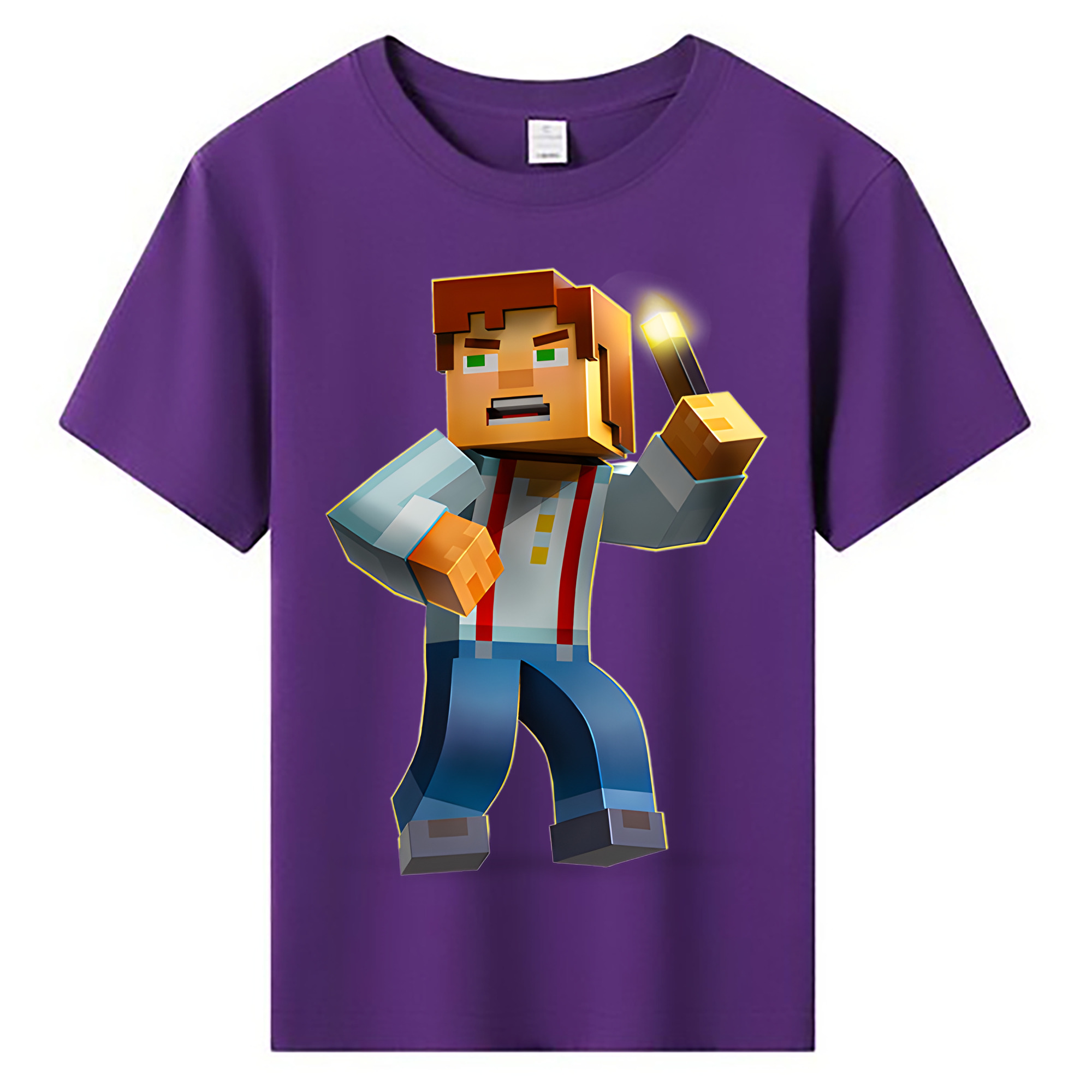 （画像用） マインクラフト ブロックの世界 Minecraft MC Block world 綿100％キッズTシャツ（フロントプリント）