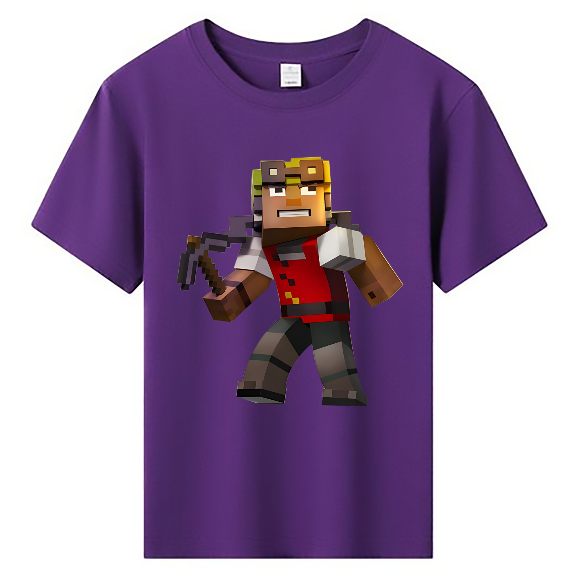 （画像用） マインクラフト ブロックの世界 Minecraft MC Block world 綿100％キッズTシャツ（フロントプリント）
