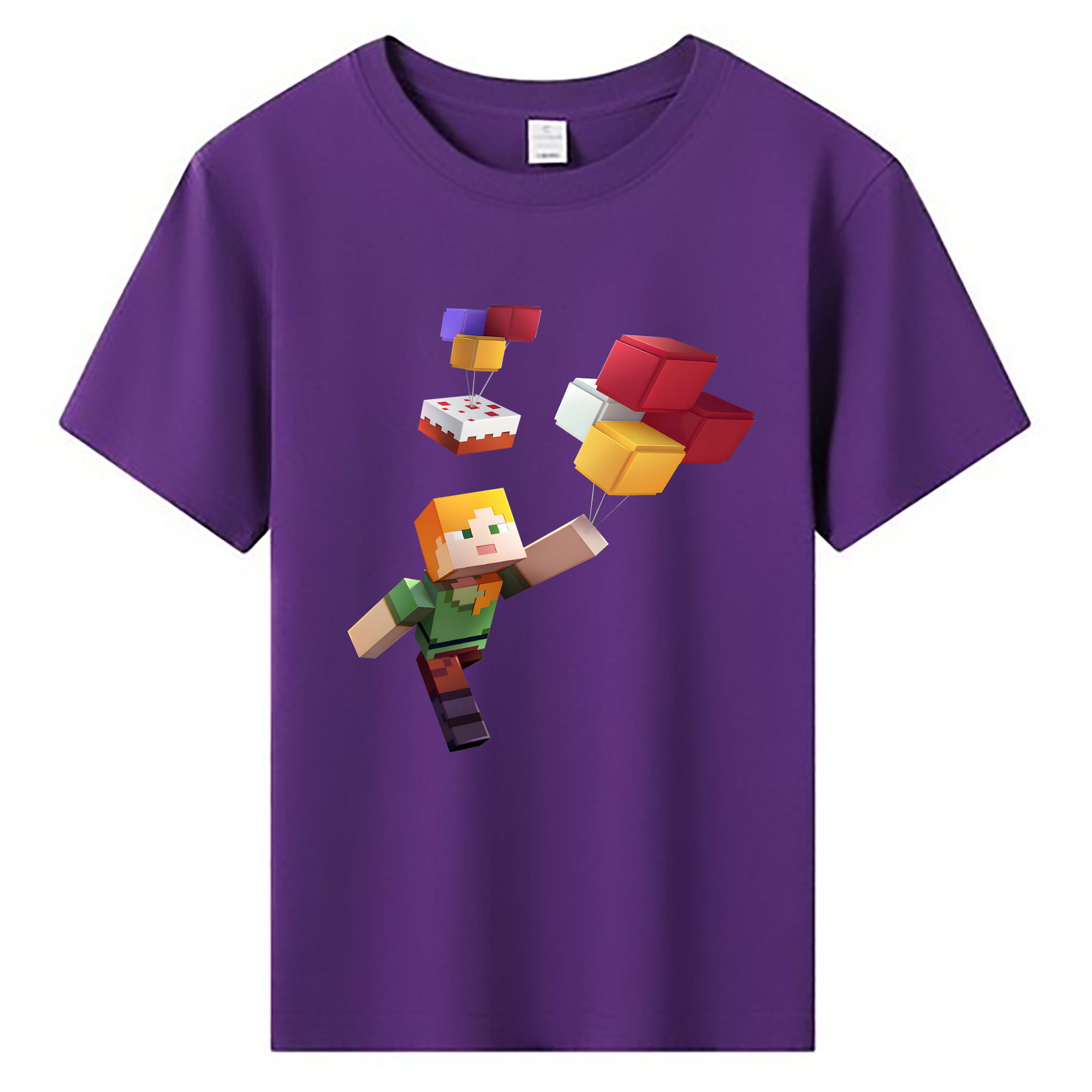 （画像用） マインクラフト ブロックの世界 Minecraft MC Block world 綿100％キッズTシャツ（フロントプリント）