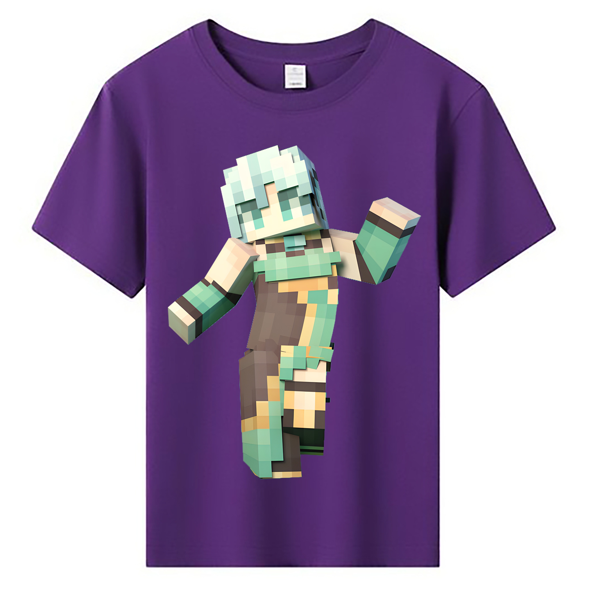 （画像用） マインクラフト ブロックの世界 Minecraft MC Block world 綿100％キッズTシャツ（フロントプリント）