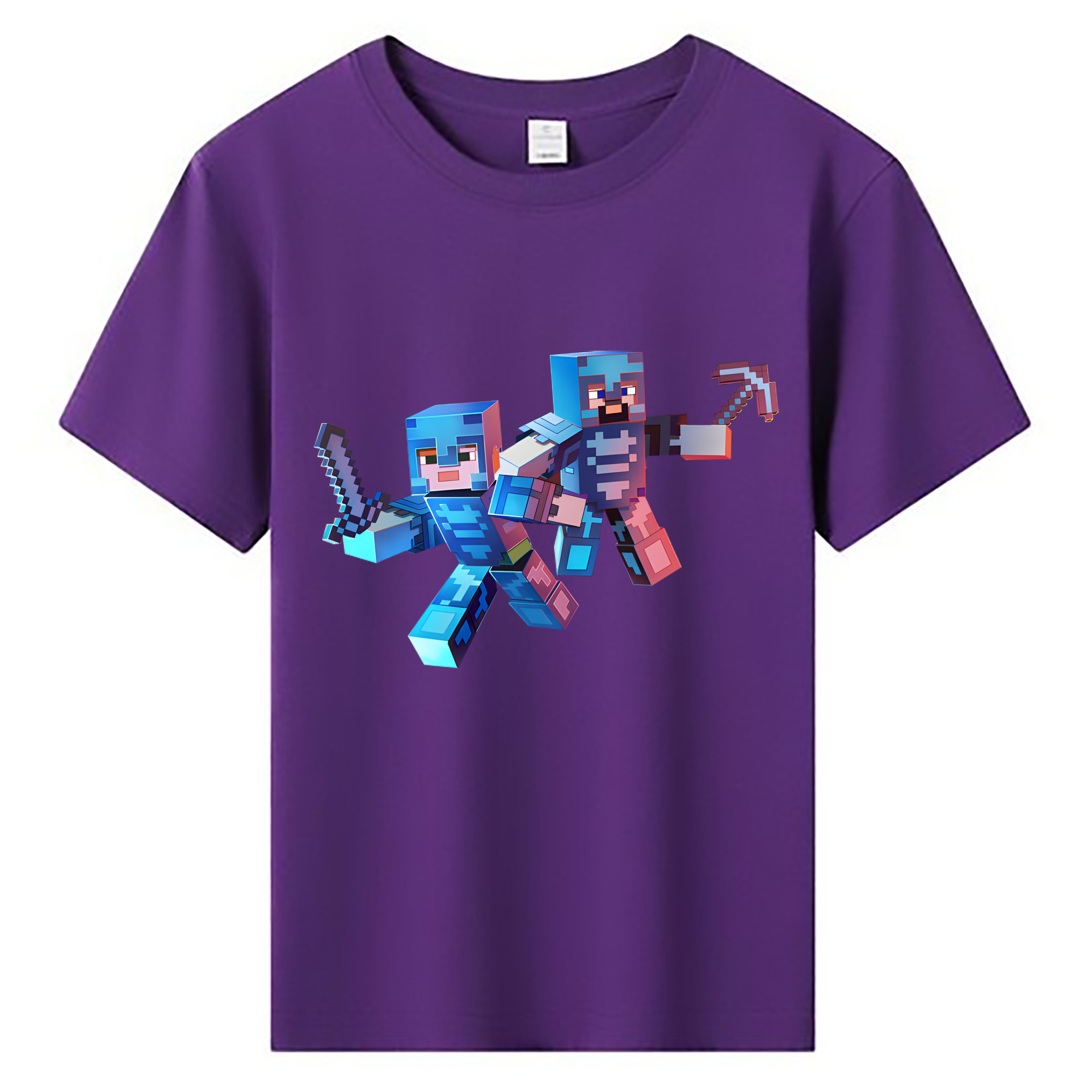 （画像用） マインクラフト ブロックの世界 Minecraft MC Block world 綿100％キッズTシャツ（フロントプリント）
