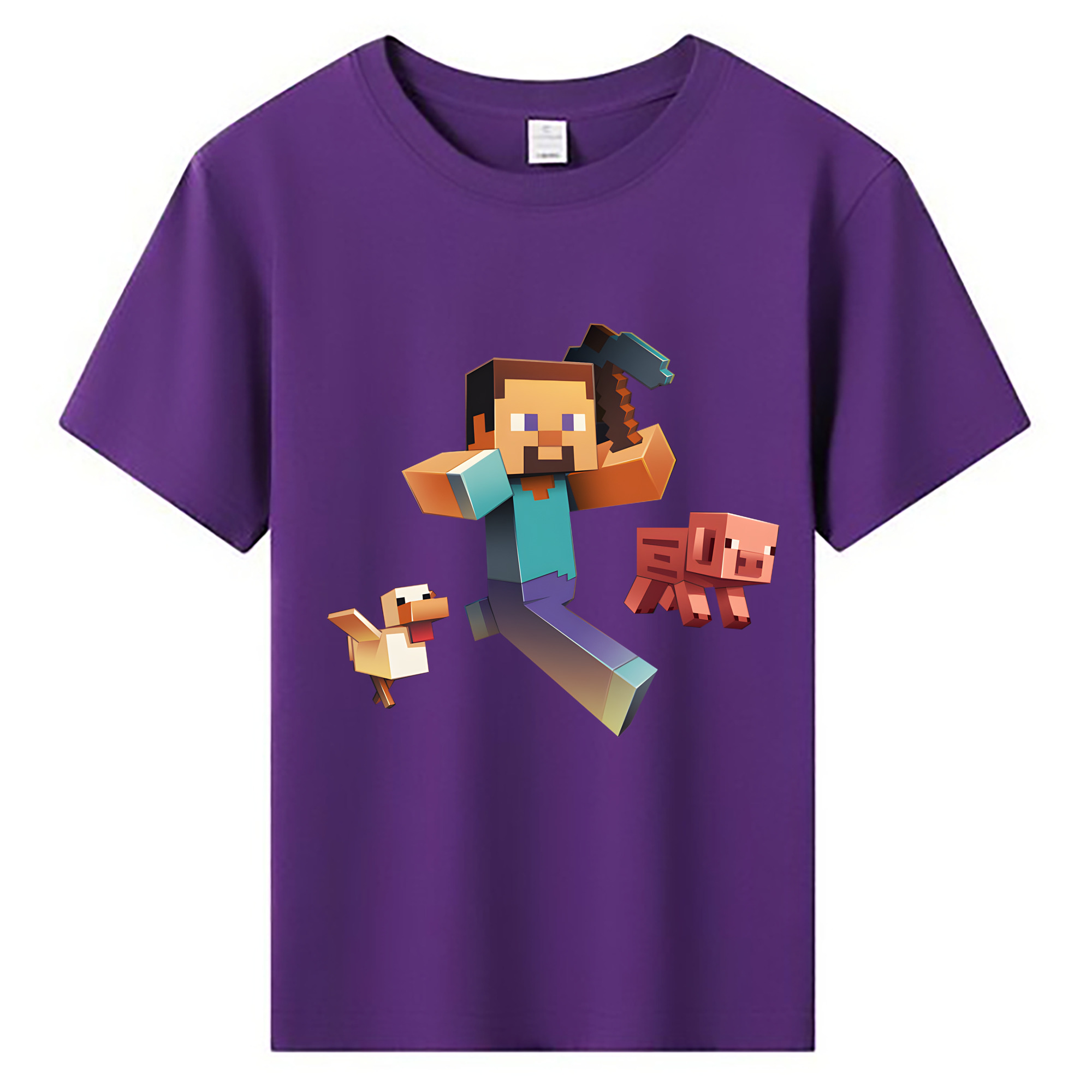 （画像用） マインクラフト ブロックの世界 Minecraft MC Block world 綿100％キッズTシャツ（フロントプリント）