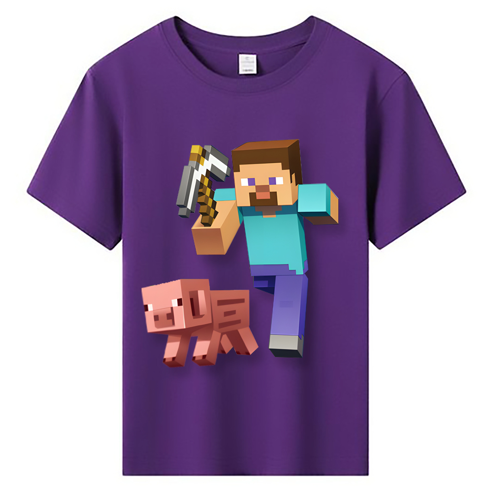 （画像用） マインクラフト ブロックの世界 Minecraft MC Block world 綿100％キッズTシャツ（フロントプリント）