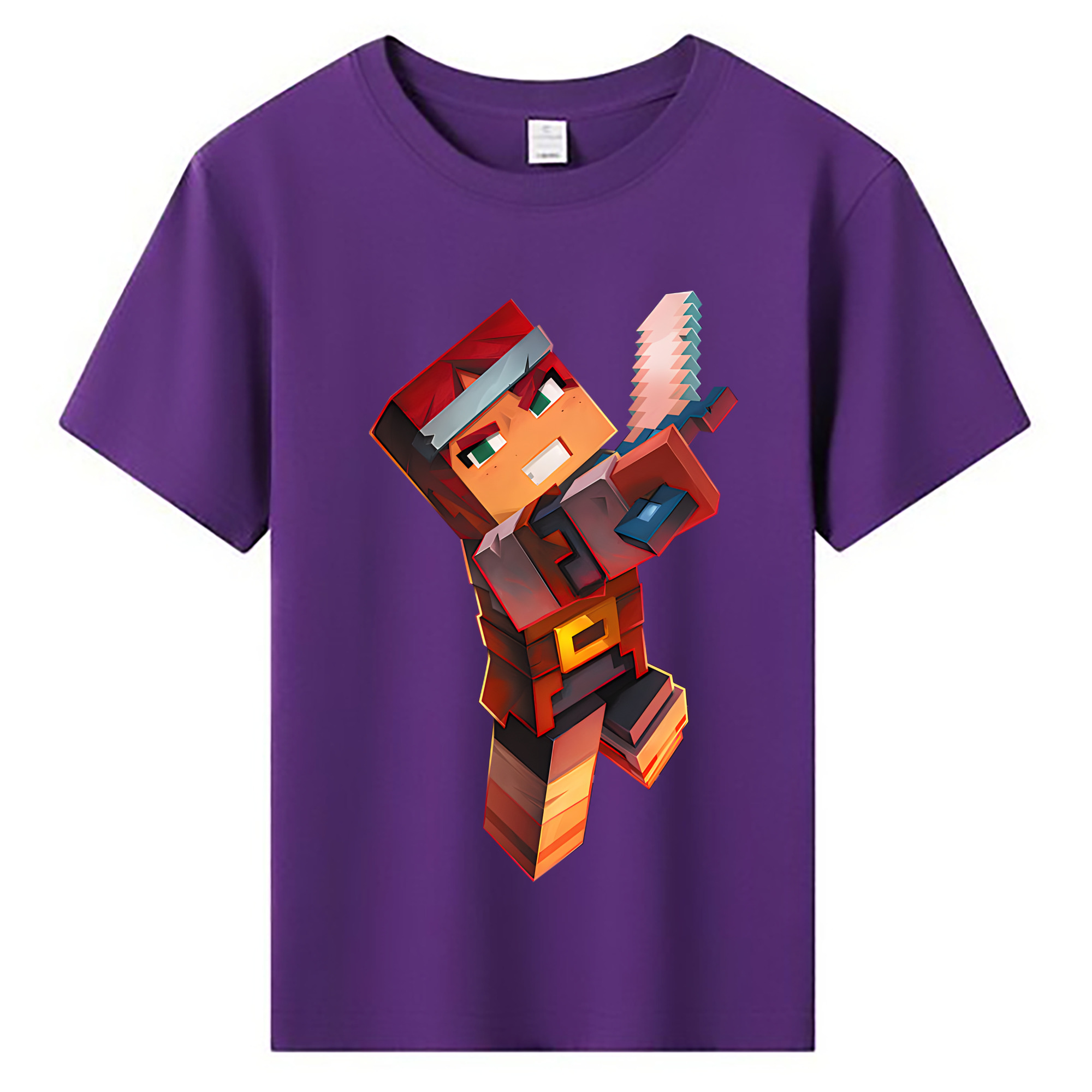 （画像用） マインクラフト ブロックの世界 Minecraft MC Block world 綿100％キッズTシャツ（フロントプリント）