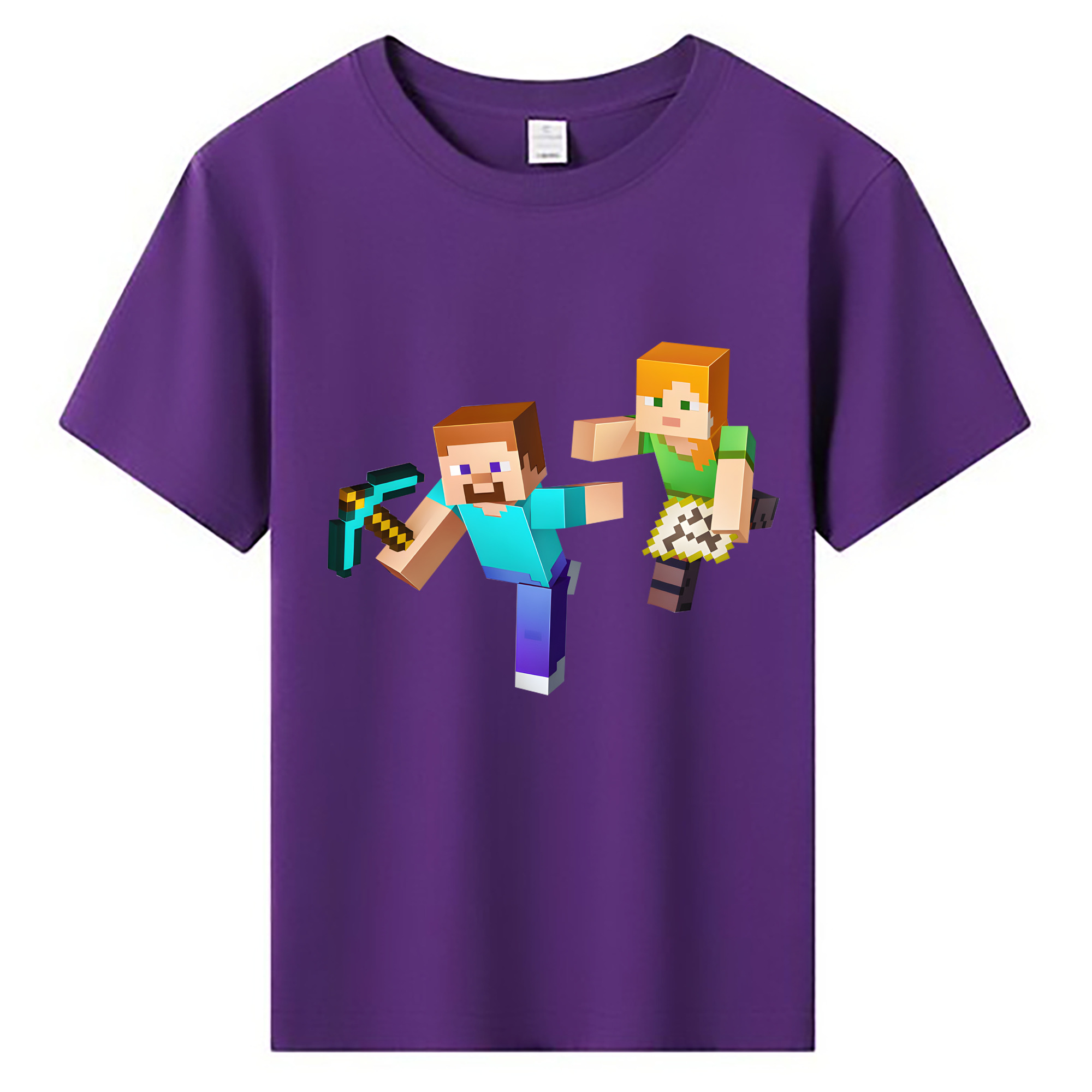 （画像用） マインクラフト ブロックの世界 Minecraft MC Block world 綿100％キッズTシャツ（フロントプリント）