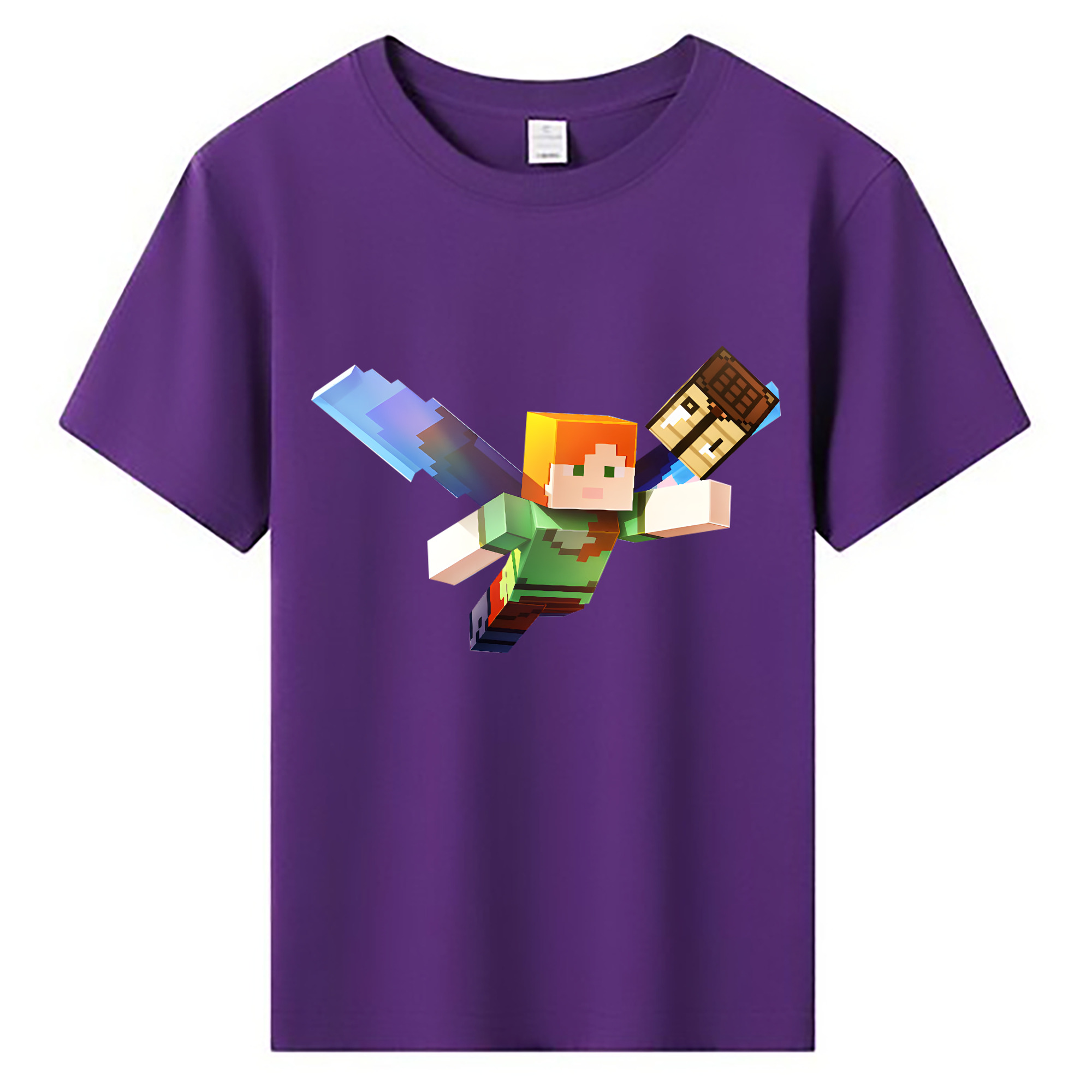 （画像用） マインクラフト ブロックの世界 Minecraft MC Block world 綿100％キッズTシャツ（フロントプリント）