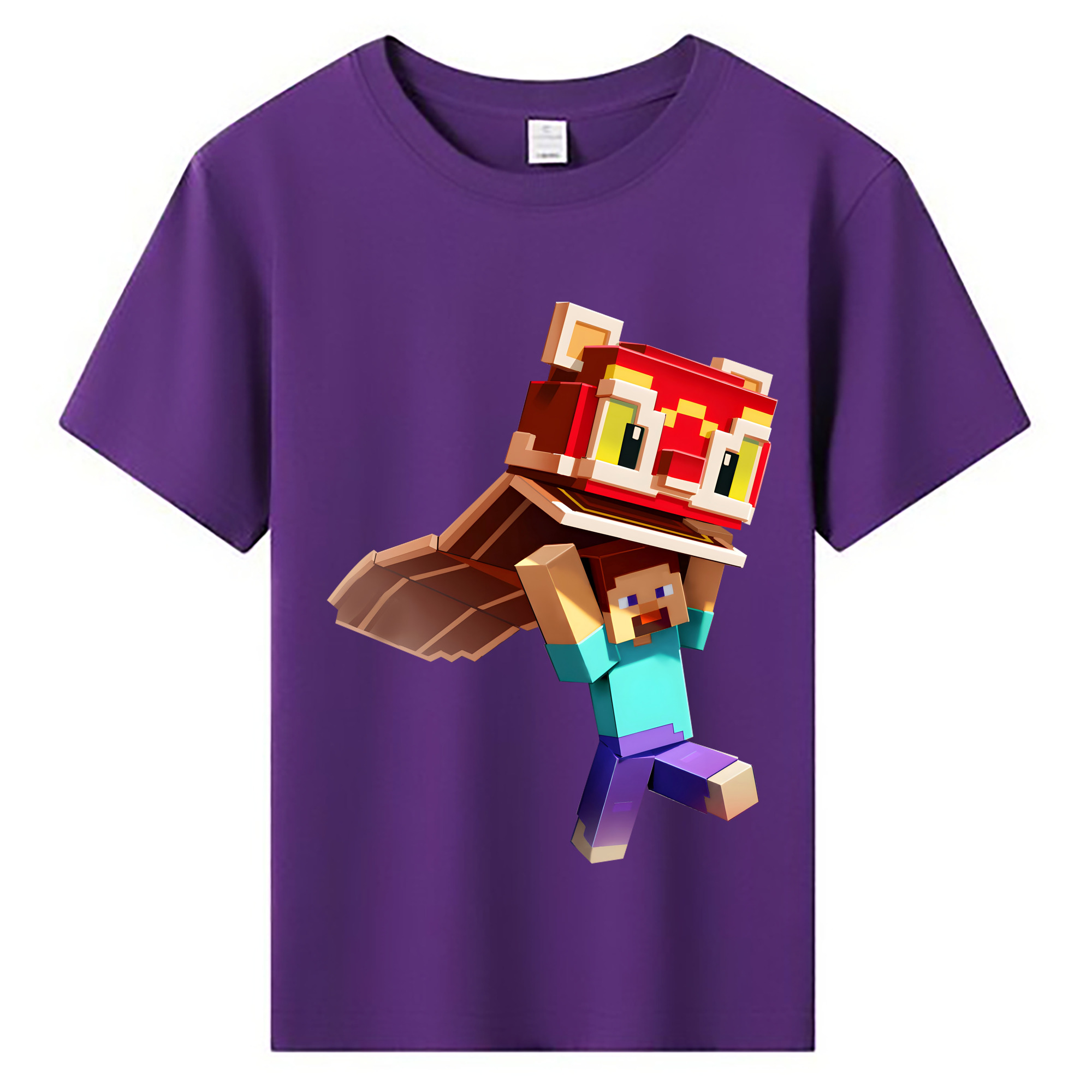 （画像用） マインクラフト ブロックの世界 Minecraft MC Block world 綿100％キッズTシャツ（フロントプリント）