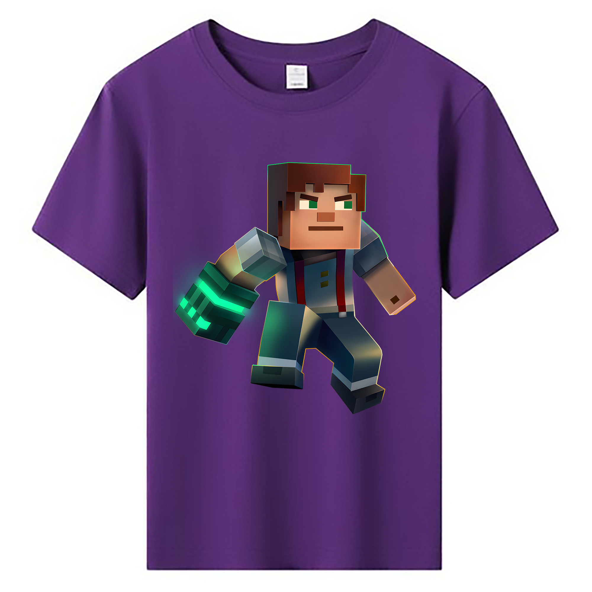 （画像用） マインクラフト ブロックの世界 Minecraft MC Block world 綿100％キッズTシャツ（フロントプリント）