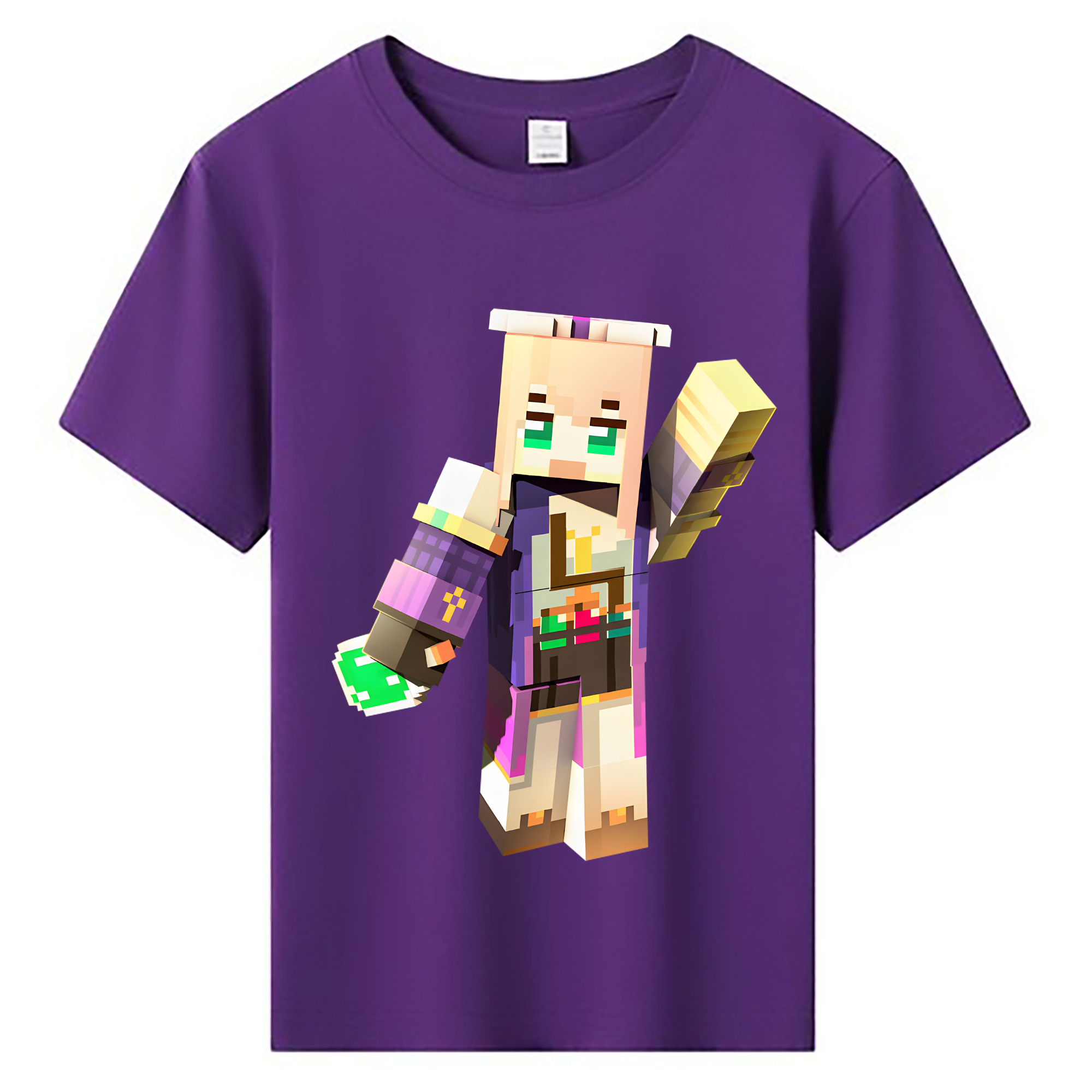 （画像用） マインクラフト ブロックの世界 Minecraft MC Block world 綿100％キッズTシャツ（フロントプリント）