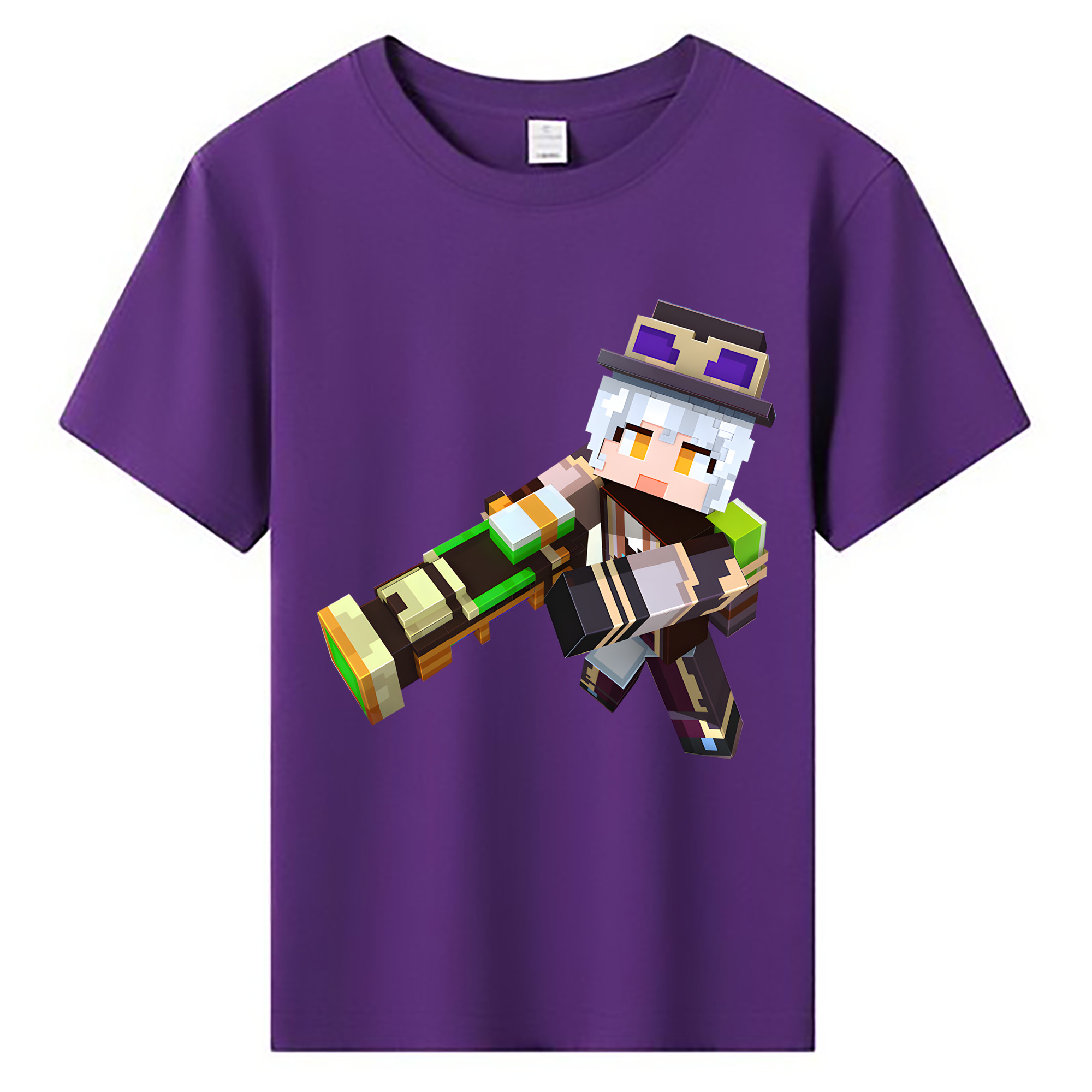 （画像用） マインクラフト ブロックの世界 Minecraft MC Block world 綿100％キッズTシャツ（フロントプリント）
