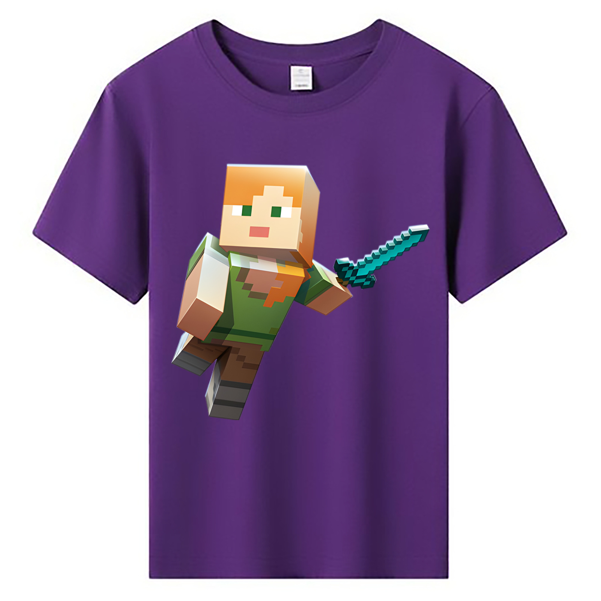 （画像用） マインクラフト ブロックの世界 Minecraft MC Block world 綿100％キッズTシャツ（フロントプリント）