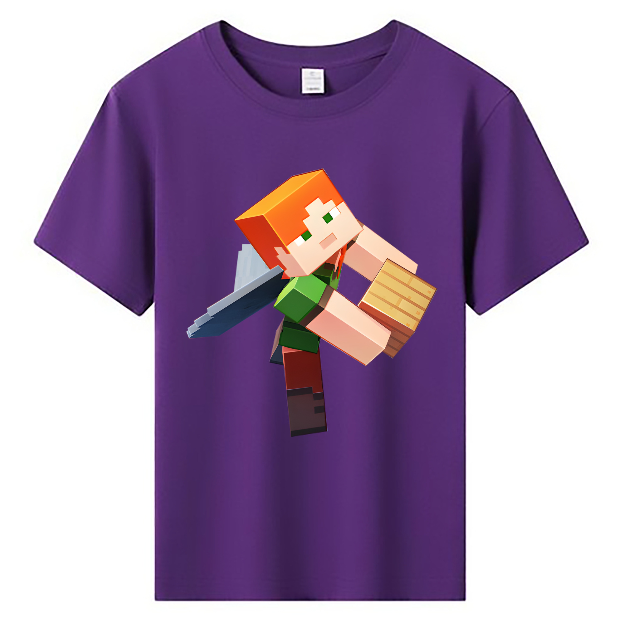 （画像用） マインクラフト ブロックの世界 Minecraft MC Block world 綿100％キッズTシャツ（フロントプリント）