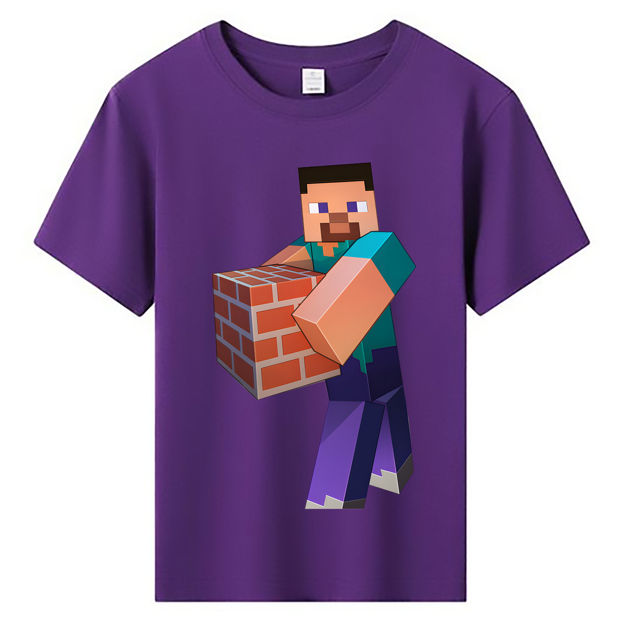 （画像用） マインクラフト ブロックの世界 Minecraft MC Block world 綿100％キッズTシャツ（フロントプリント）