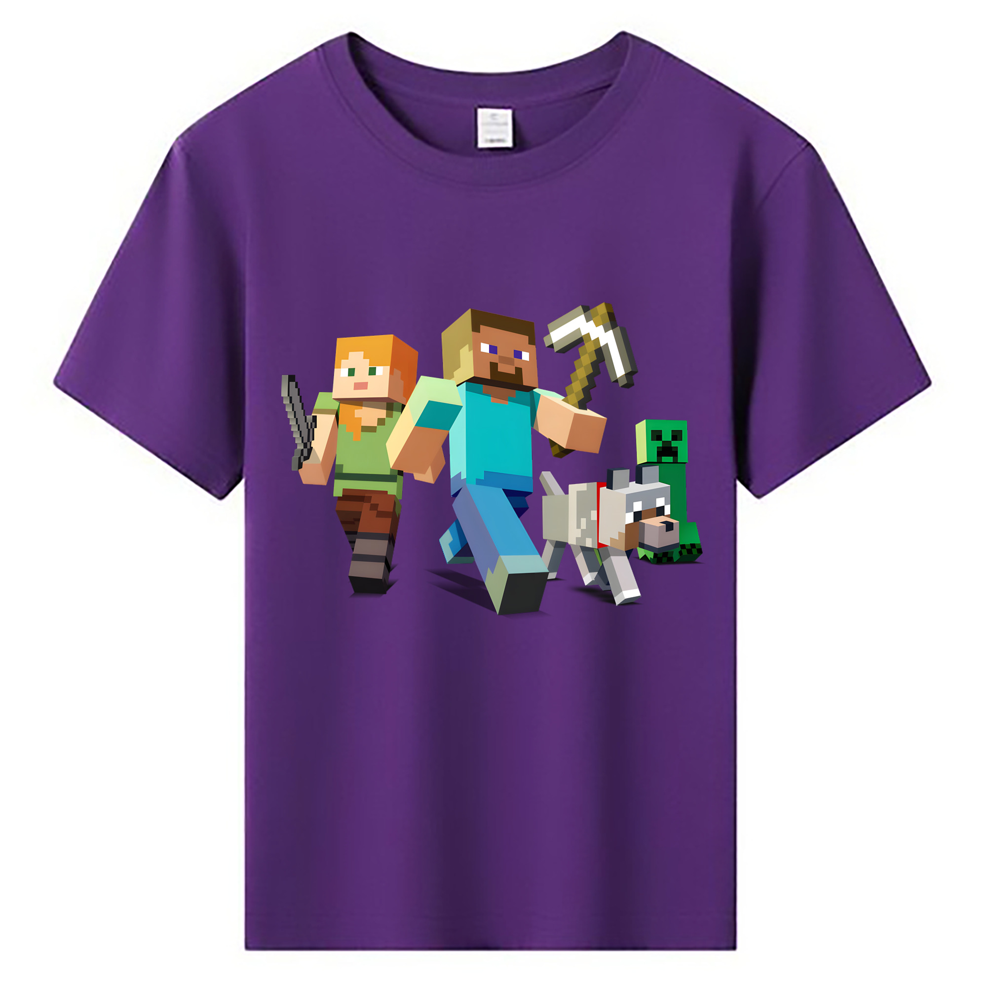 （画像用） マインクラフト ブロックの世界 Minecraft MC Block world 綿100％キッズTシャツ（フロントプリント）