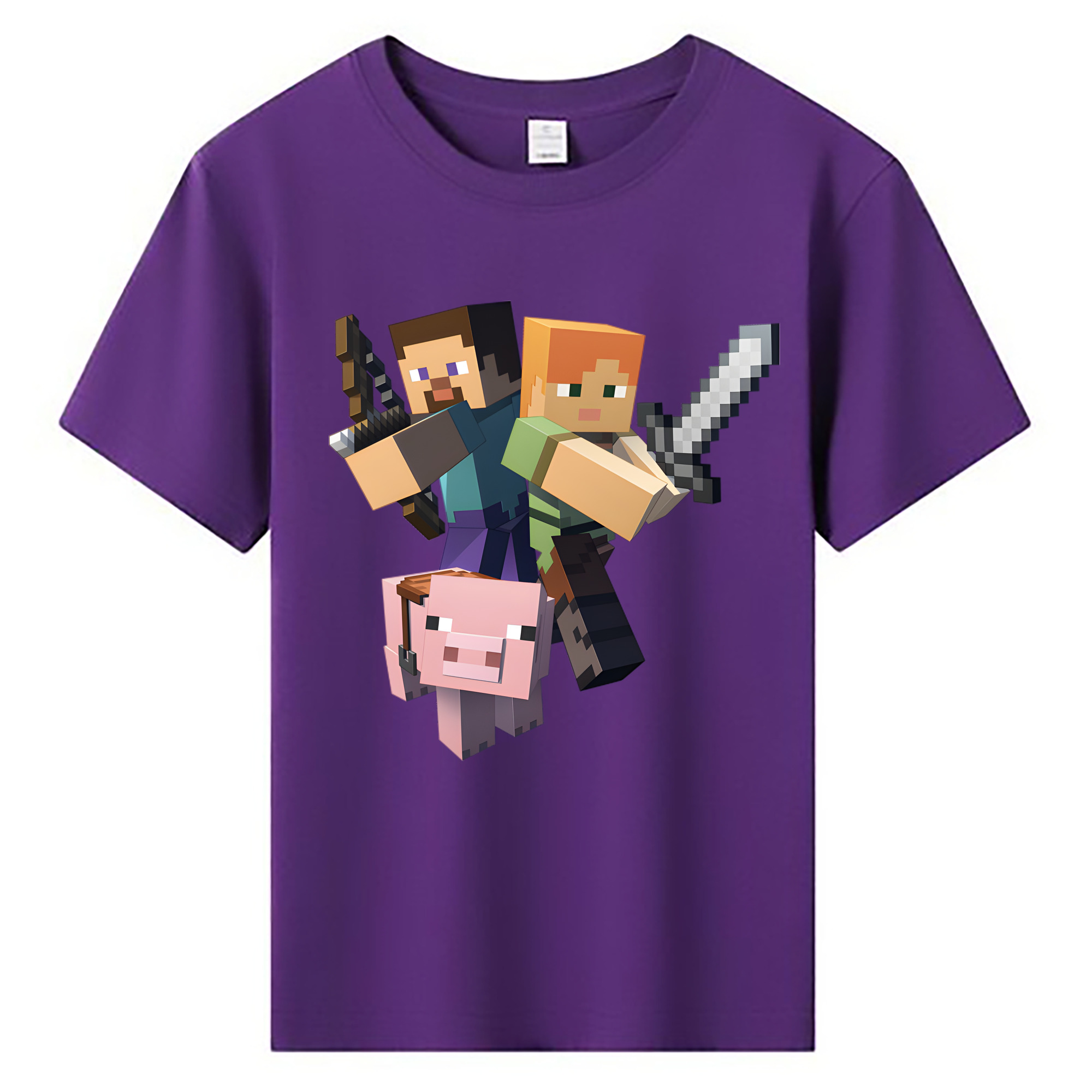 （画像用） マインクラフト ブロックの世界 Minecraft MC Block world 綿100％キッズTシャツ（フロントプリント）