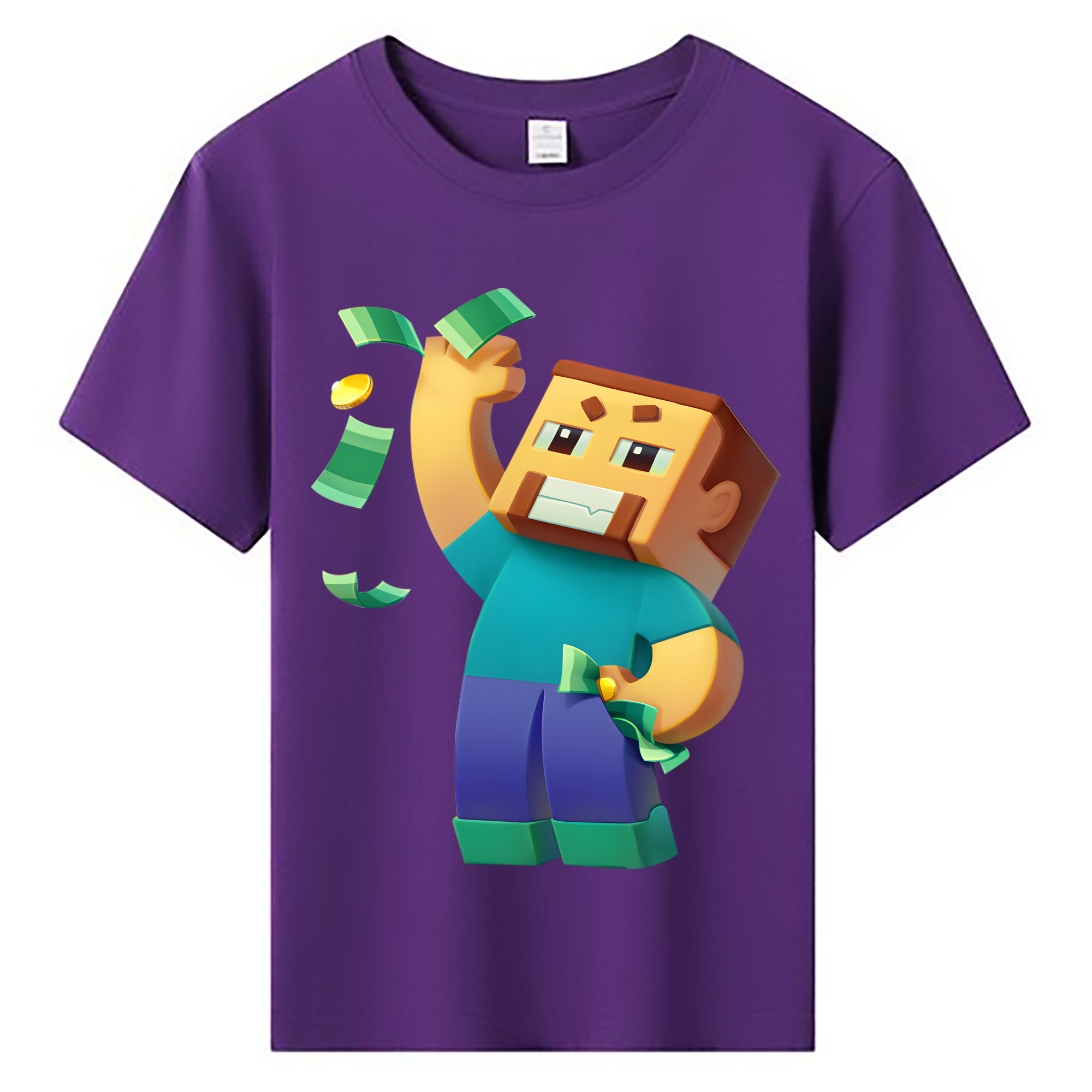 （画像用） マインクラフト ブロックの世界 Minecraft MC Block world 綿100％キッズTシャツ（フロントプリント）