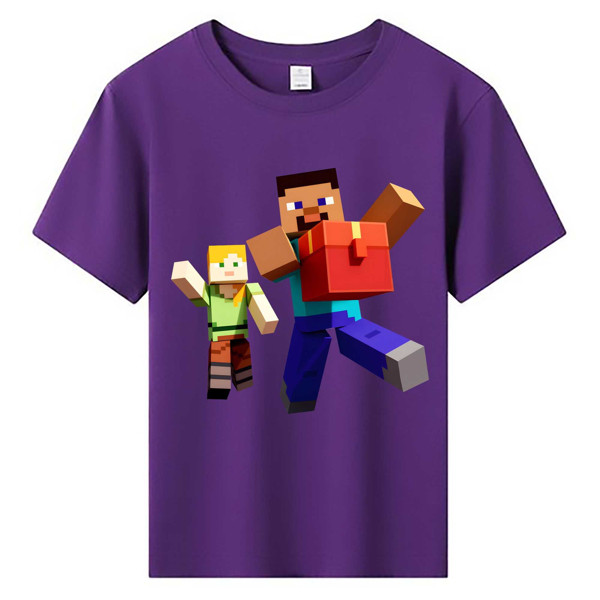 （画像用） マインクラフト ブロックの世界 Minecraft MC Block world 綿100％キッズTシャツ（フロントプリント）