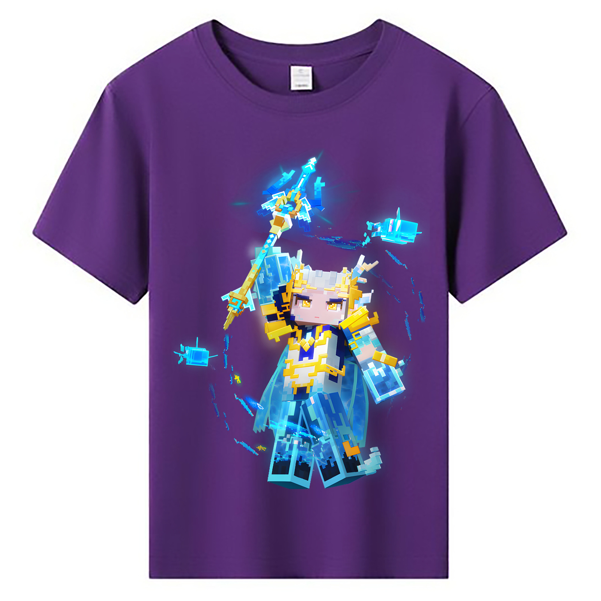 （画像用） マインクラフト ブロックの世界 Minecraft MC Block world 綿100％キッズTシャツ（フロントプリント）