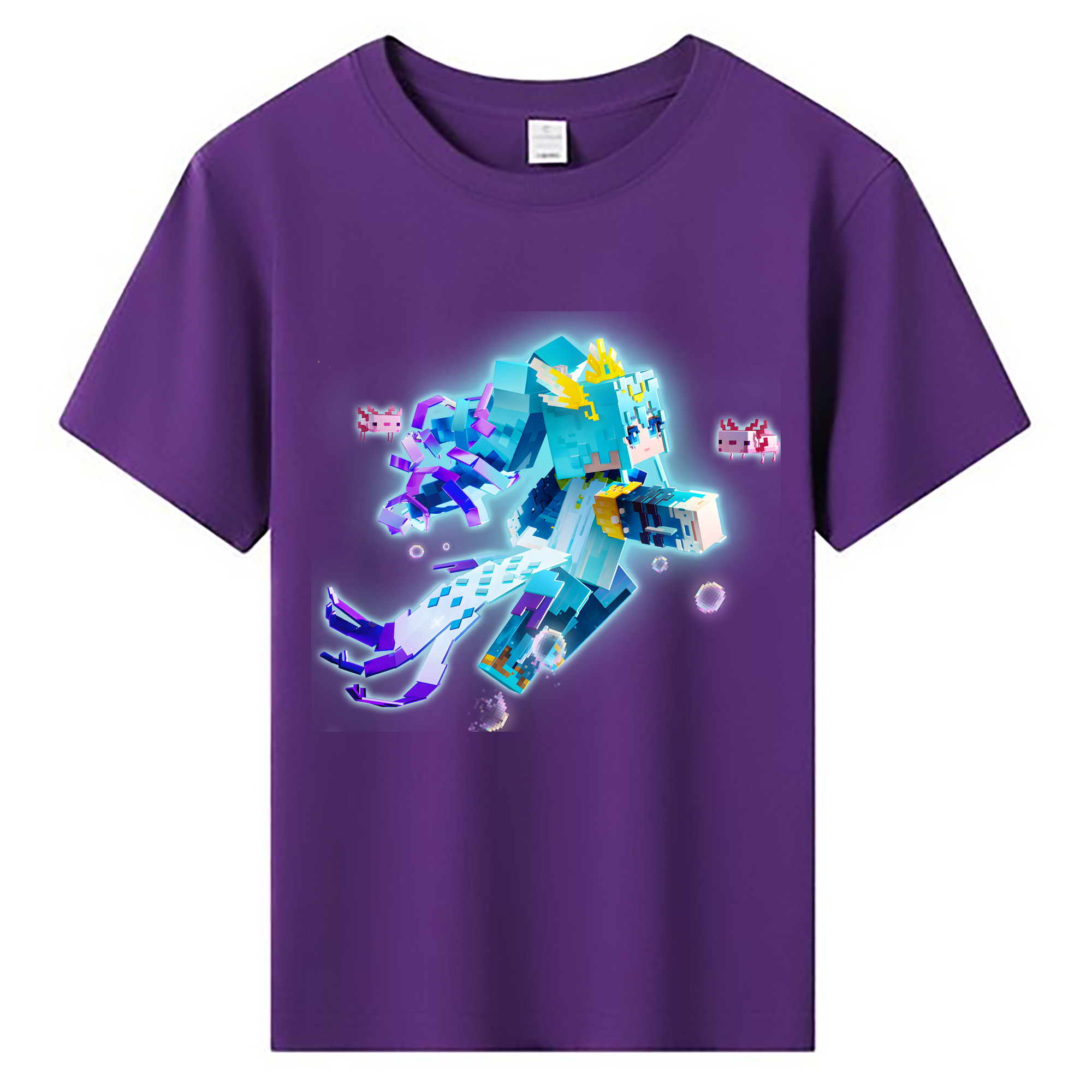 （画像用） マインクラフト ブロックの世界 Minecraft MC Block world 綿100％キッズTシャツ（フロントプリント）