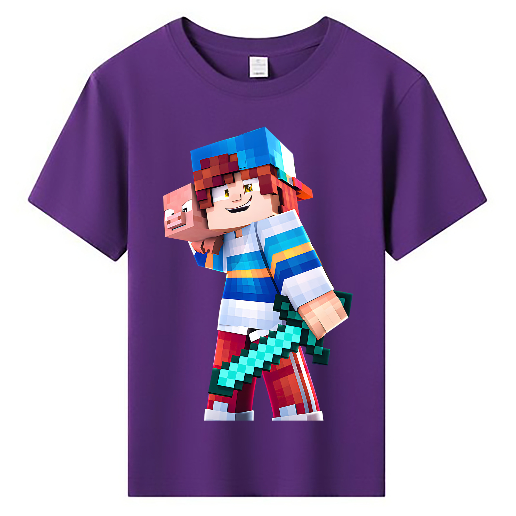 （画像用） マインクラフト ブロックの世界 Minecraft MC Block world 綿100％キッズTシャツ（フロントプリント）