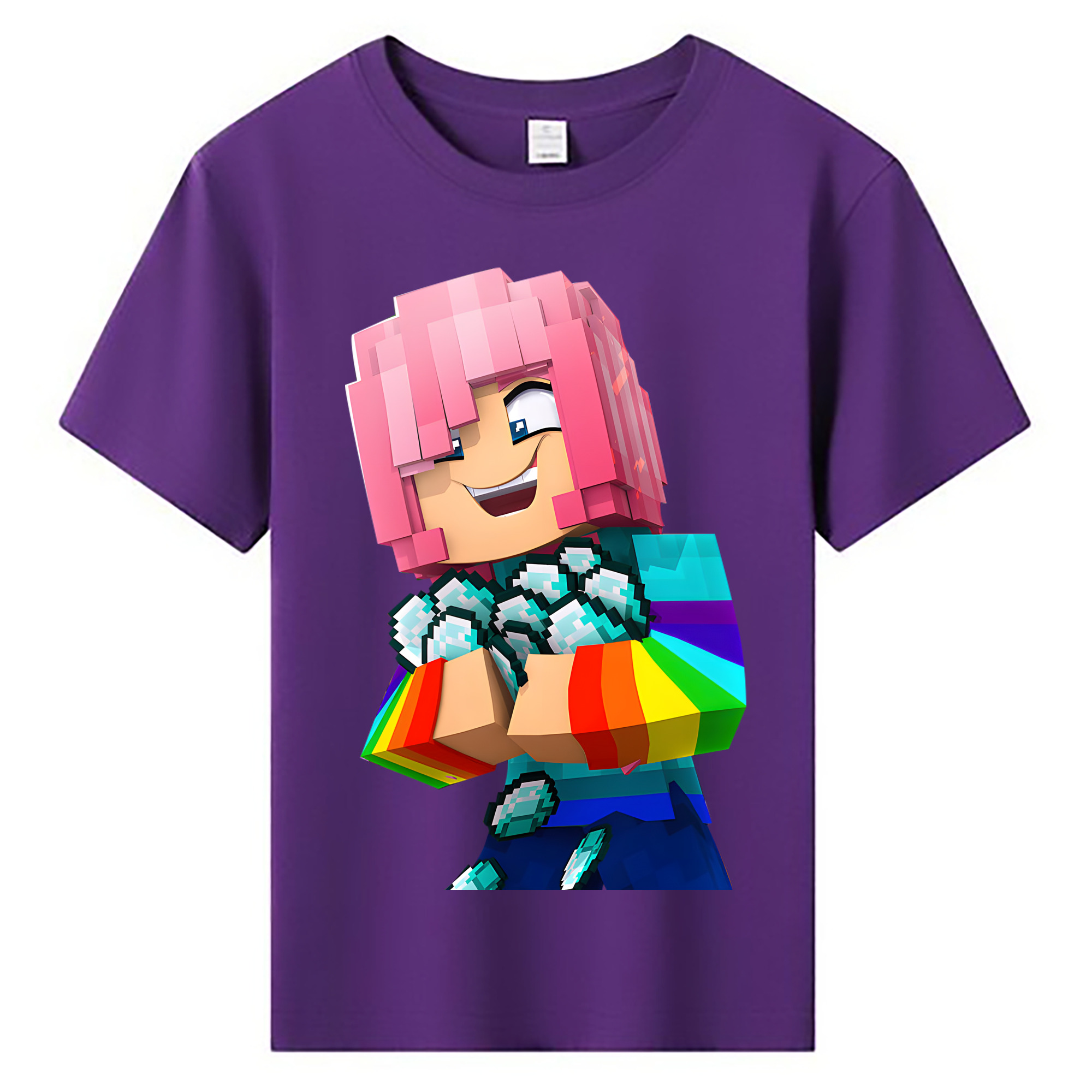 （画像用） マインクラフト ブロックの世界 Minecraft MC Block world 綿100％キッズTシャツ（フロントプリント）
