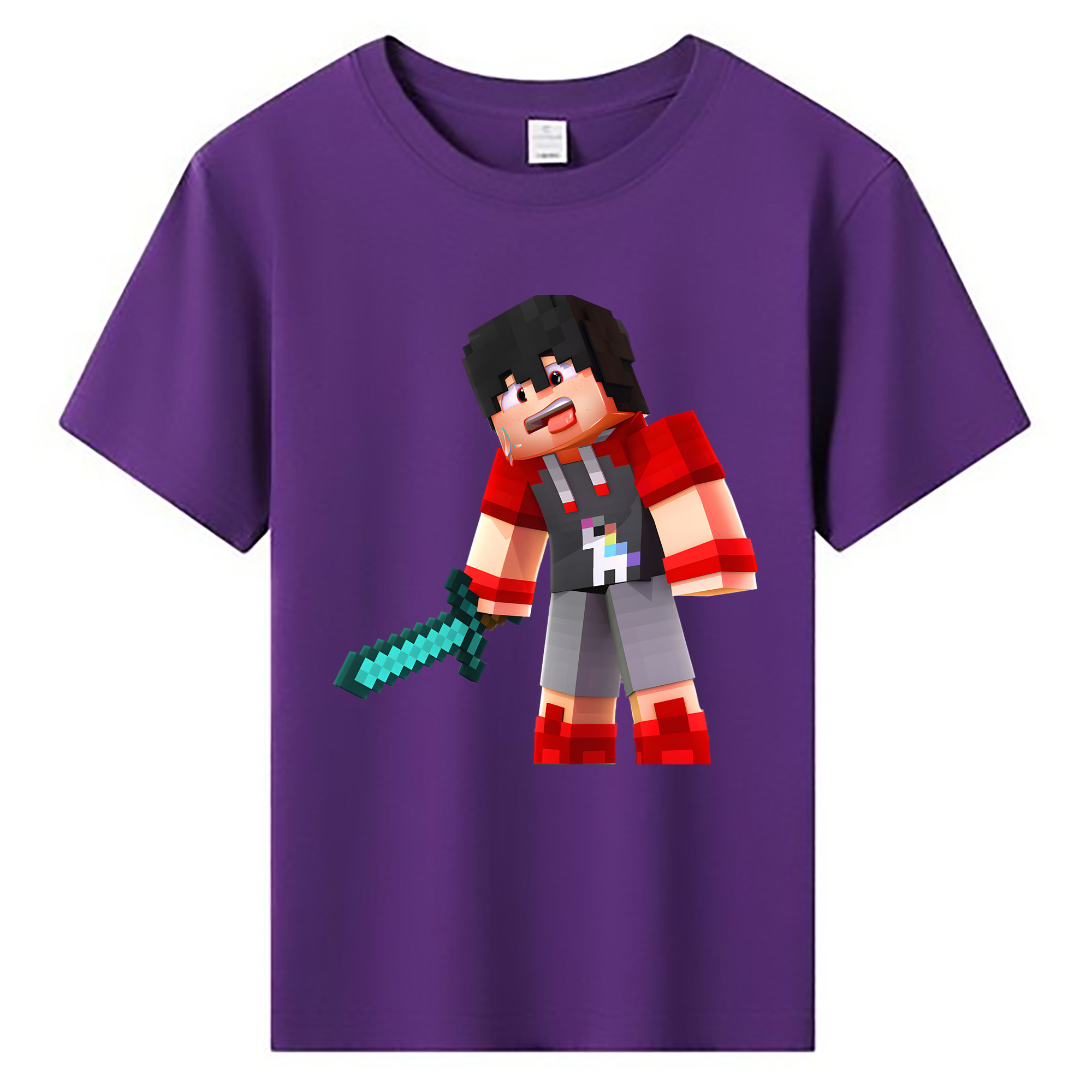 （画像用） マインクラフト ブロックの世界 Minecraft MC Block world 綿100％キッズTシャツ（フロントプリント）