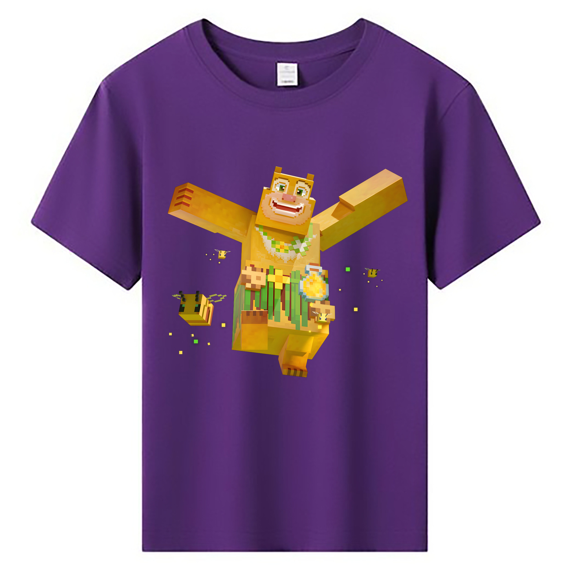 （画像用） マインクラフト ブロックの世界 Minecraft MC Block world 綿100％キッズTシャツ（フロントプリント）
