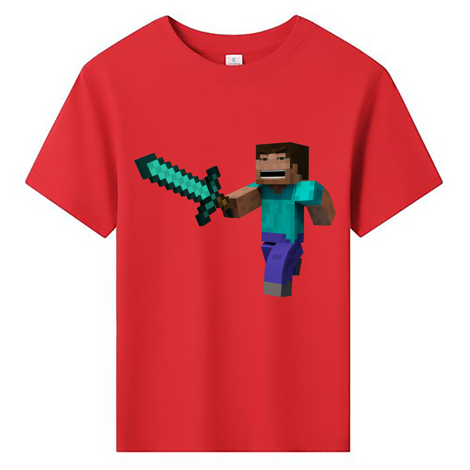 （画像用） マインクラフト ブロックの世界 Minecraft MC Block world 綿100％キッズTシャツ（フロントプリント）