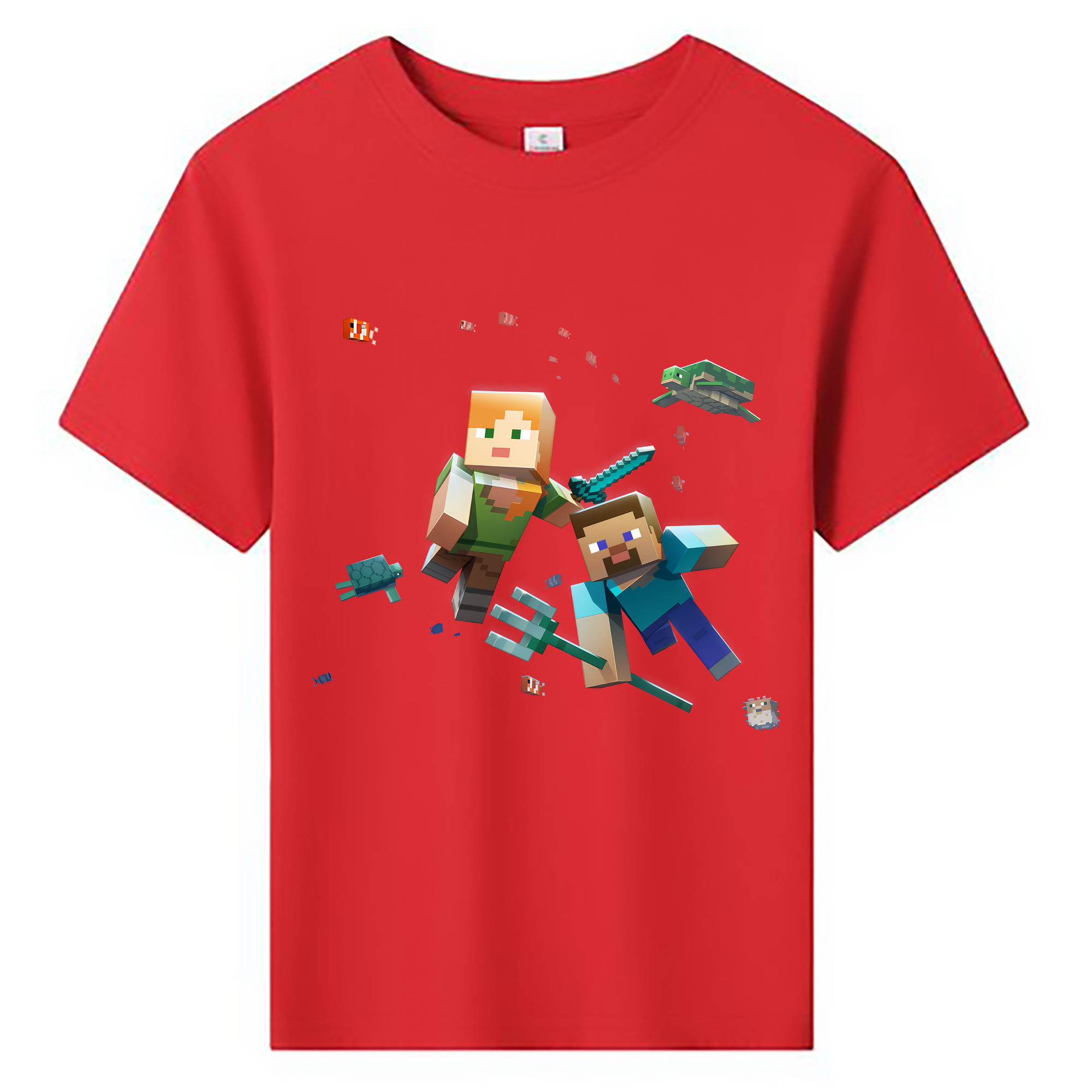（画像用） マインクラフト ブロックの世界 Minecraft MC Block world 綿100％キッズTシャツ（フロントプリント）