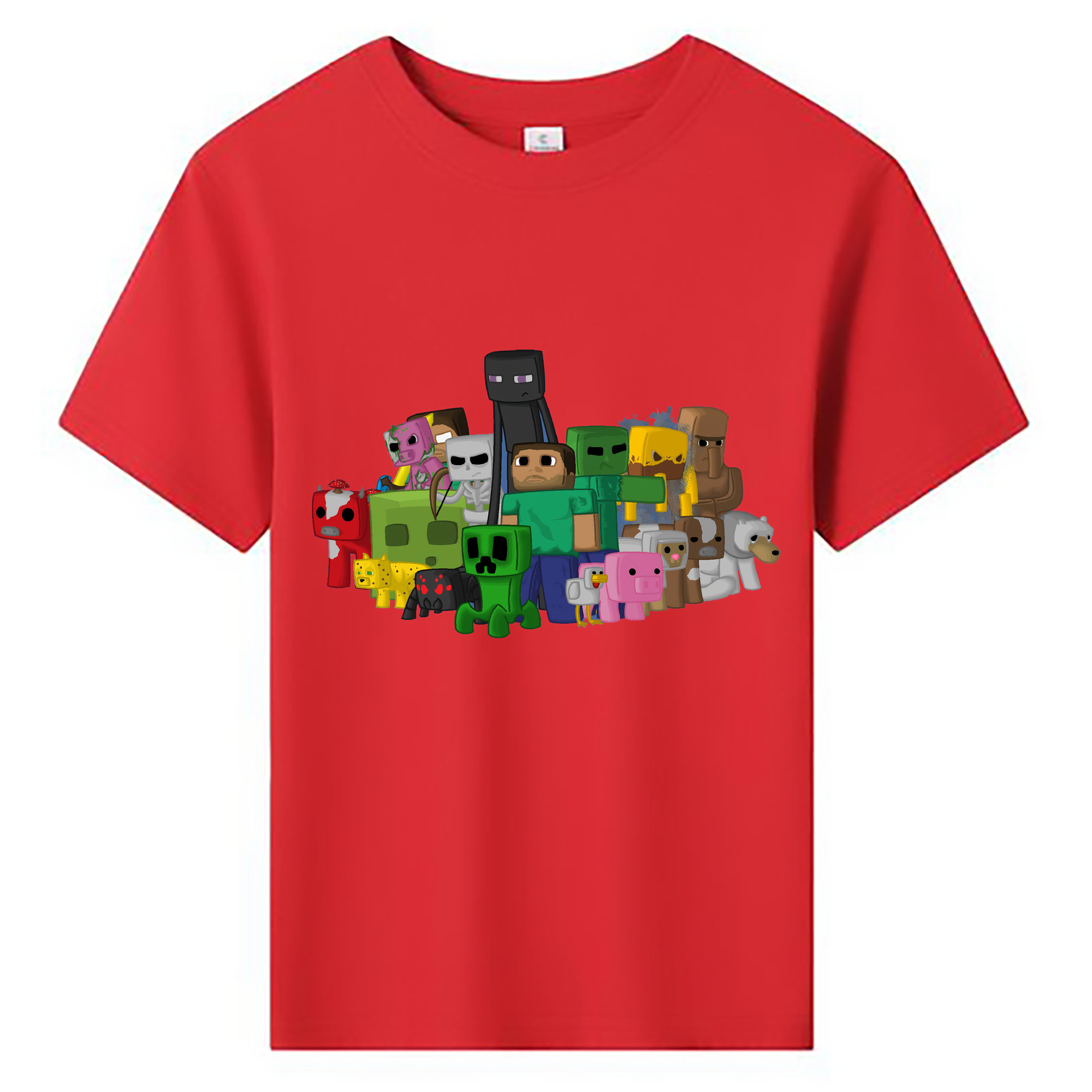 （画像用） マインクラフト ブロックの世界 Minecraft MC Block world 綿100％キッズTシャツ（フロントプリント）