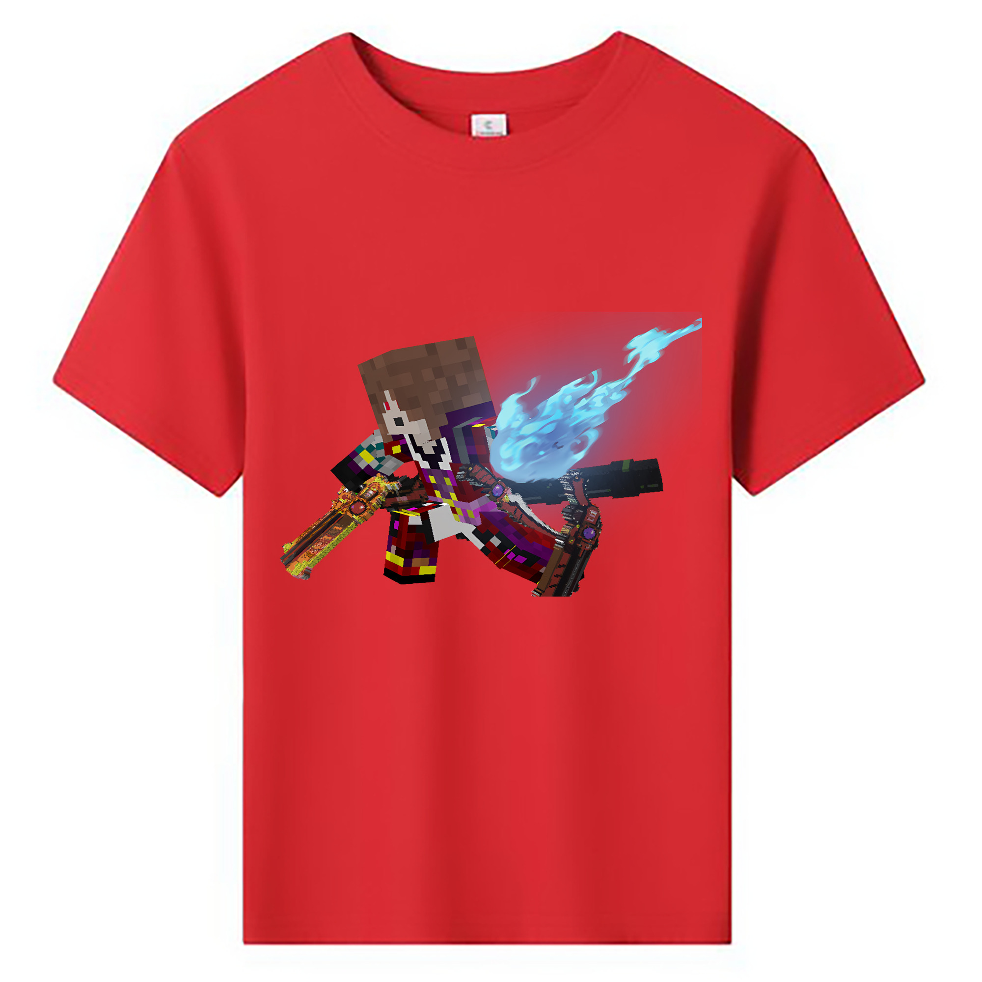 （画像用） マインクラフト ブロックの世界 Minecraft MC Block world 綿100％キッズTシャツ（フロントプリント）