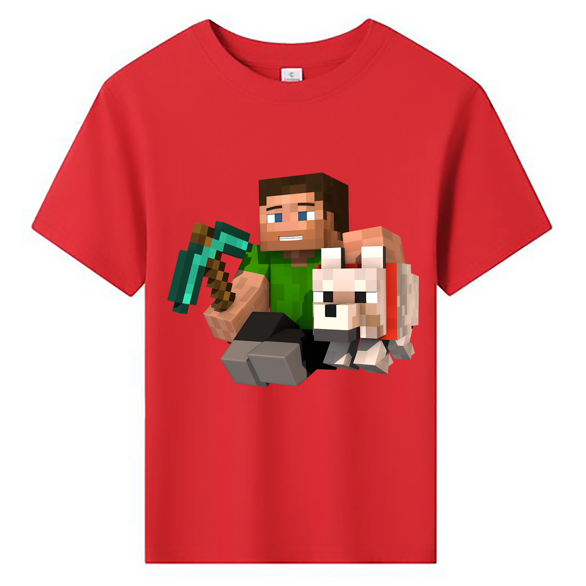 （画像用） マインクラフト ブロックの世界 Minecraft MC Block world 綿100％キッズTシャツ（フロントプリント）