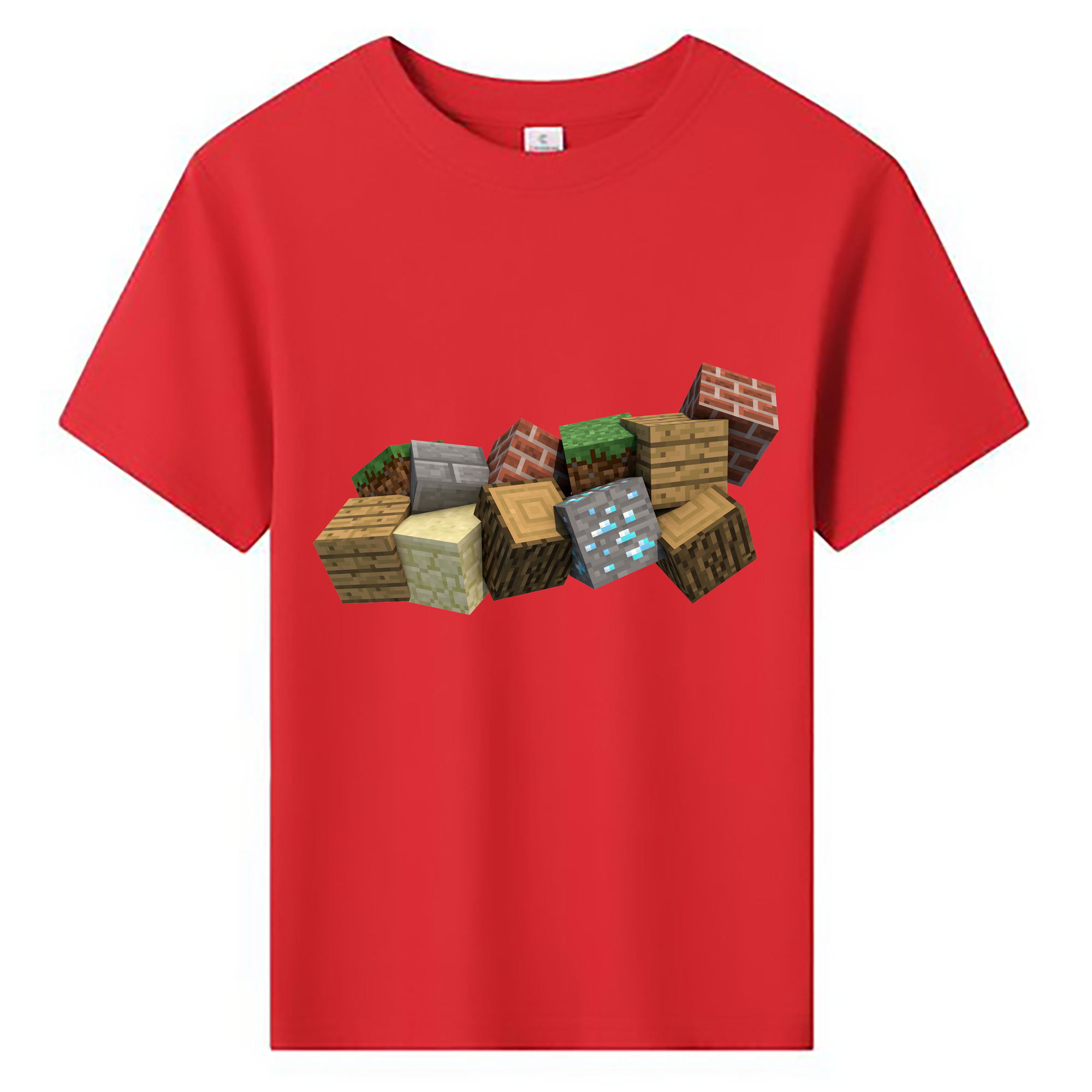 （画像用） マインクラフト ブロックの世界 Minecraft MC Block world 綿100％キッズTシャツ（フロントプリント）