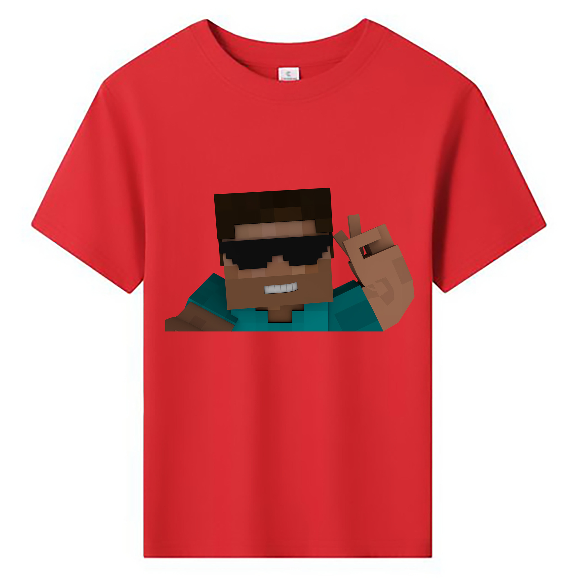 （画像用） マインクラフト ブロックの世界 Minecraft MC Block world 綿100％キッズTシャツ（フロントプリント）