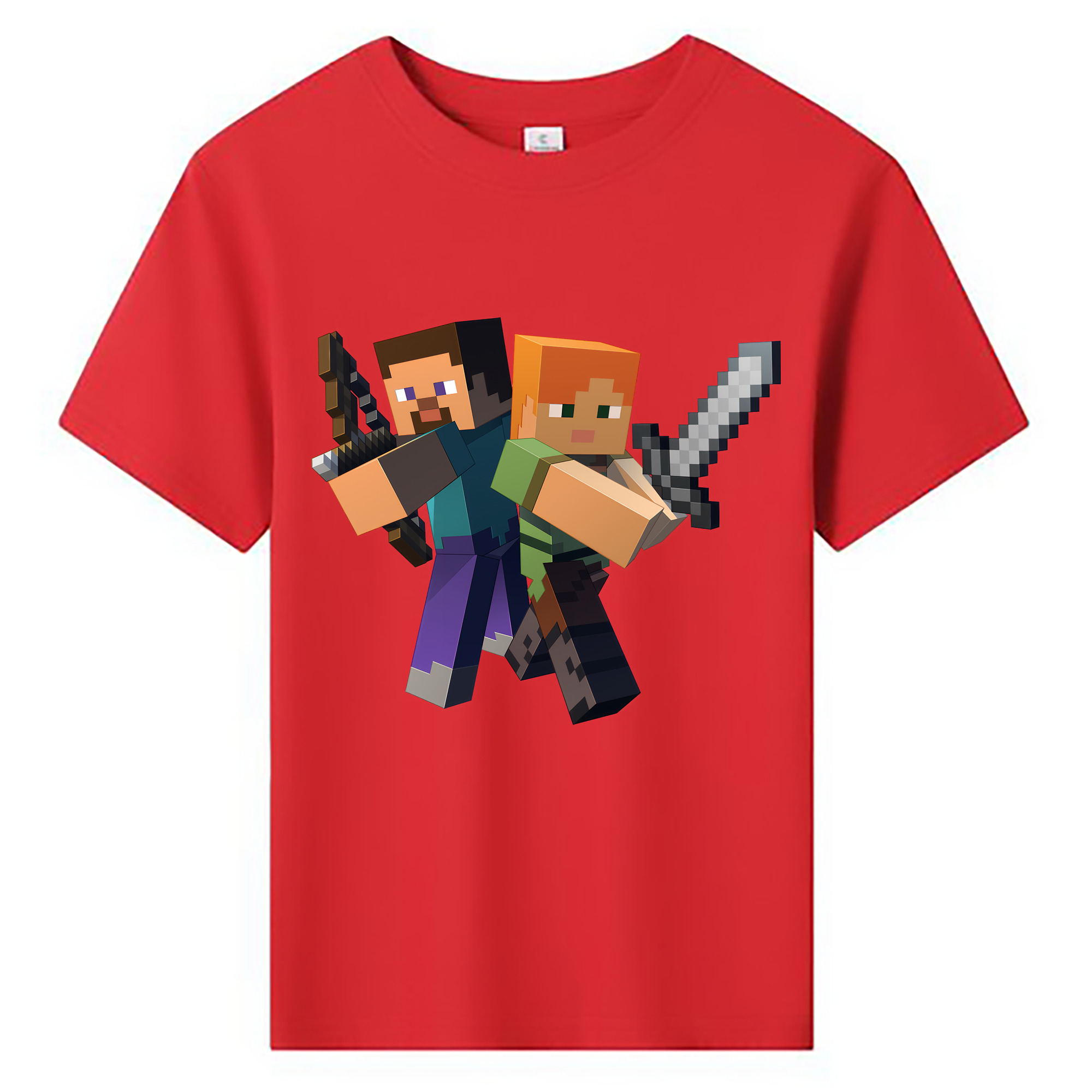 （画像用） マインクラフト ブロックの世界 Minecraft MC Block world 綿100％キッズTシャツ（フロントプリント）