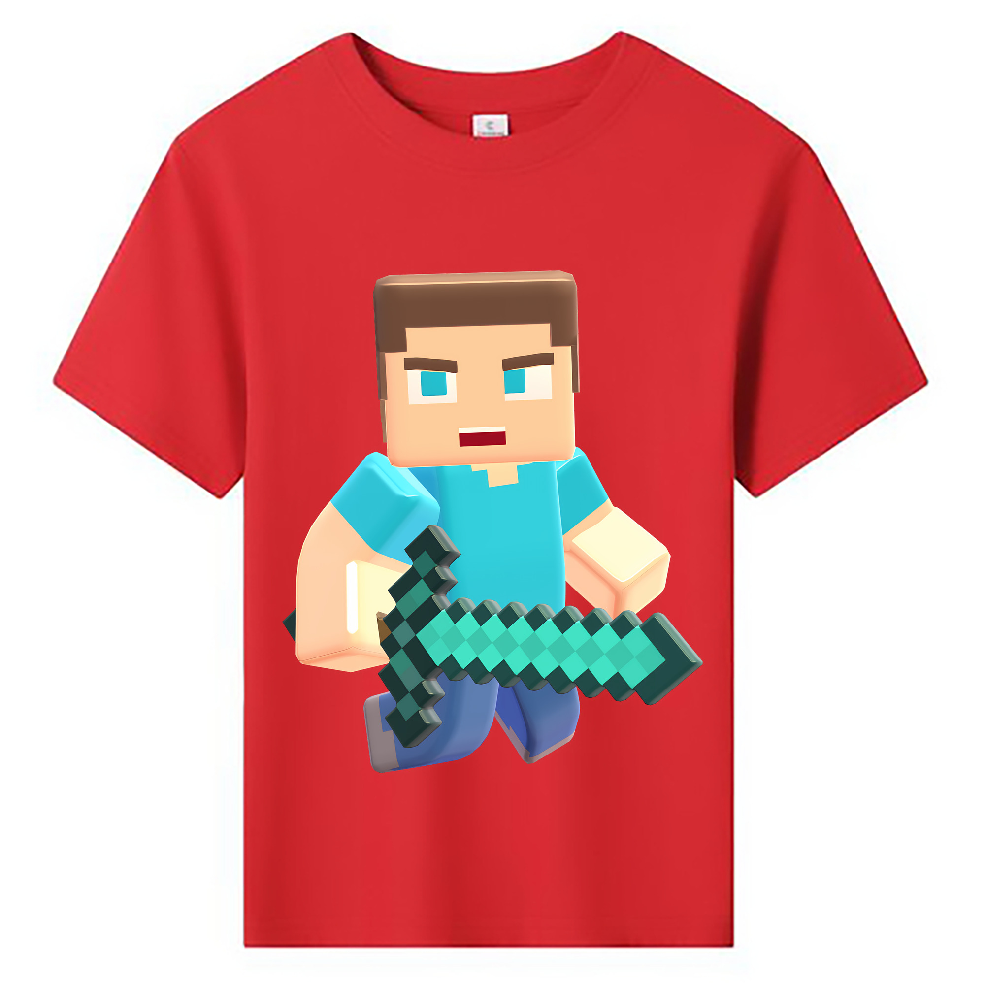 （画像用） マインクラフト ブロックの世界 Minecraft MC Block world 綿100％キッズTシャツ（フロントプリント）