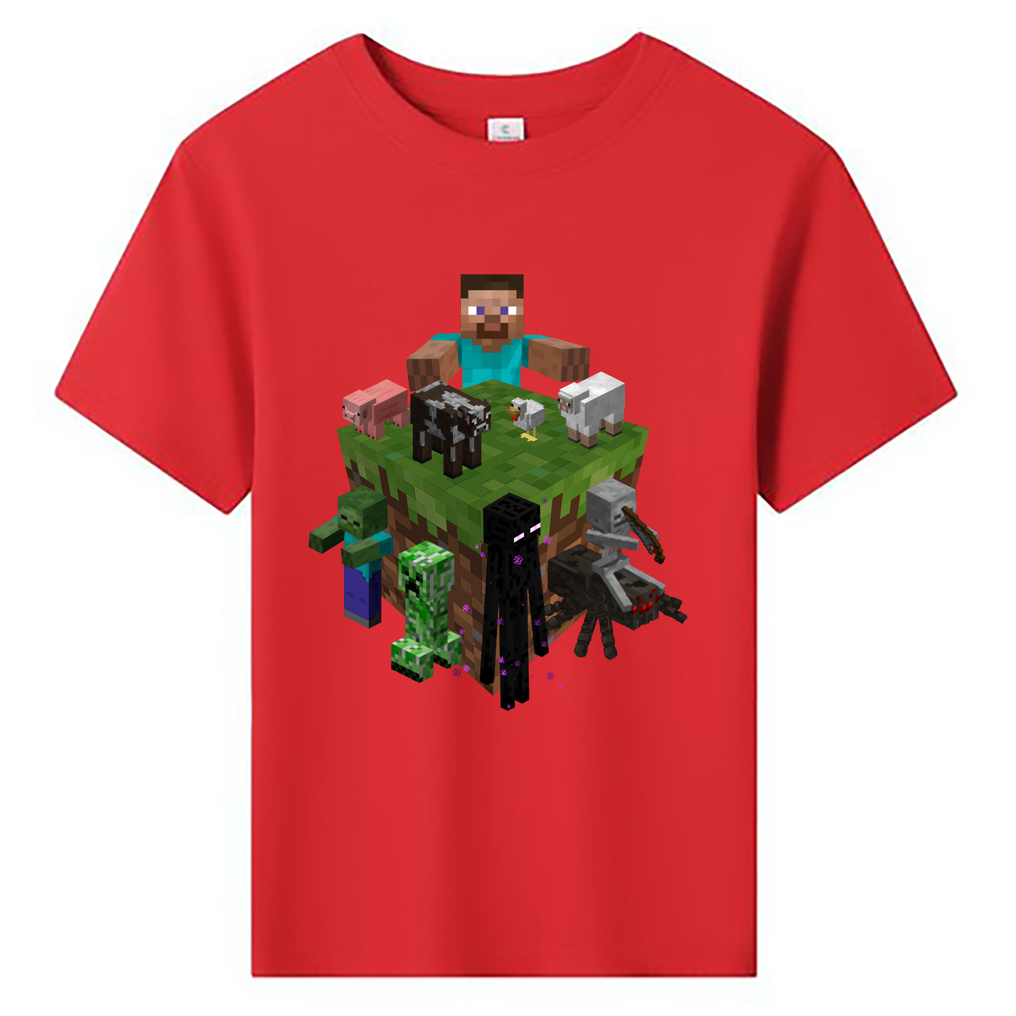 （画像用） マインクラフト ブロックの世界 Minecraft MC Block world 綿100％キッズTシャツ（フロントプリント）