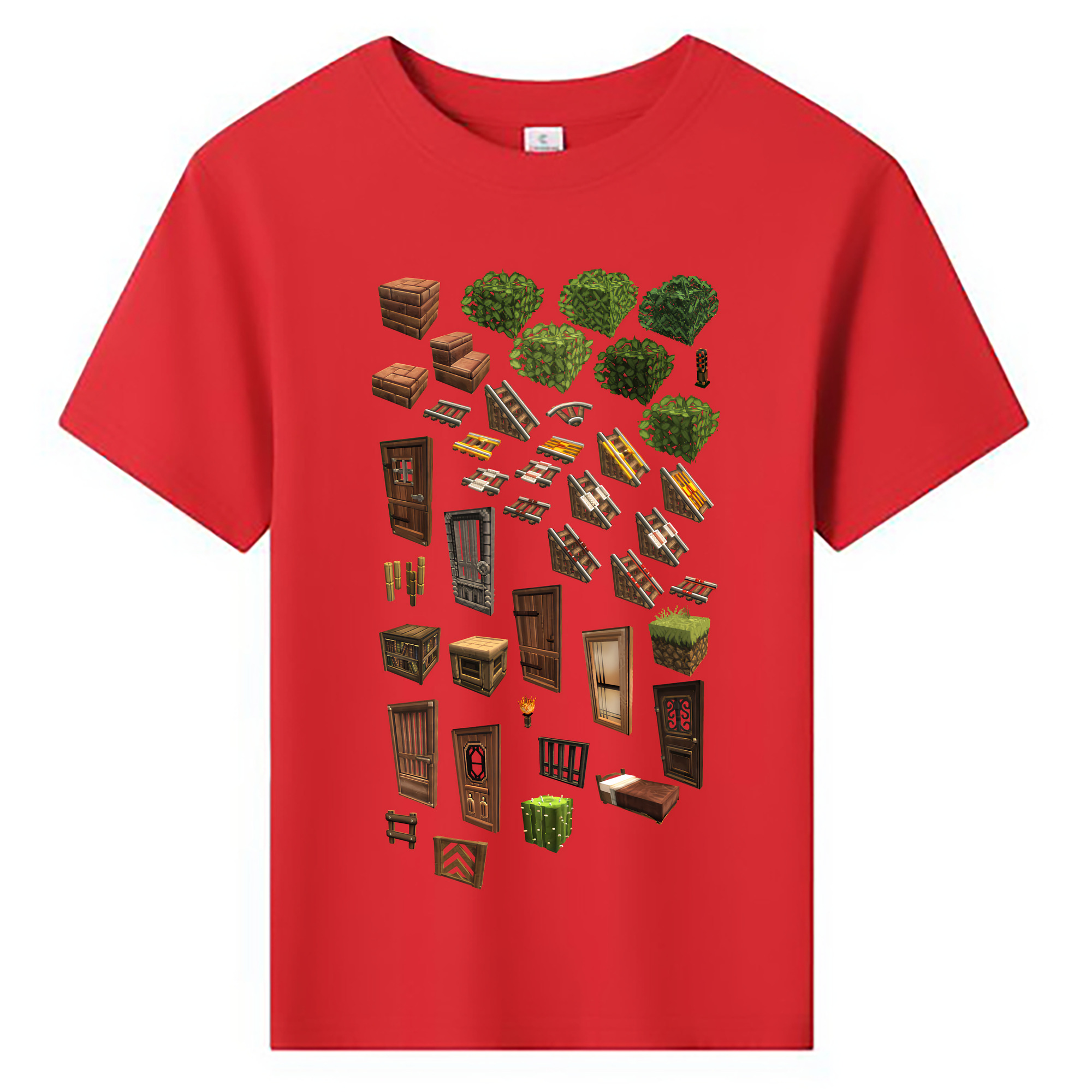 （画像用） マインクラフト ブロックの世界 Minecraft MC Block world 綿100％キッズTシャツ（フロントプリント）