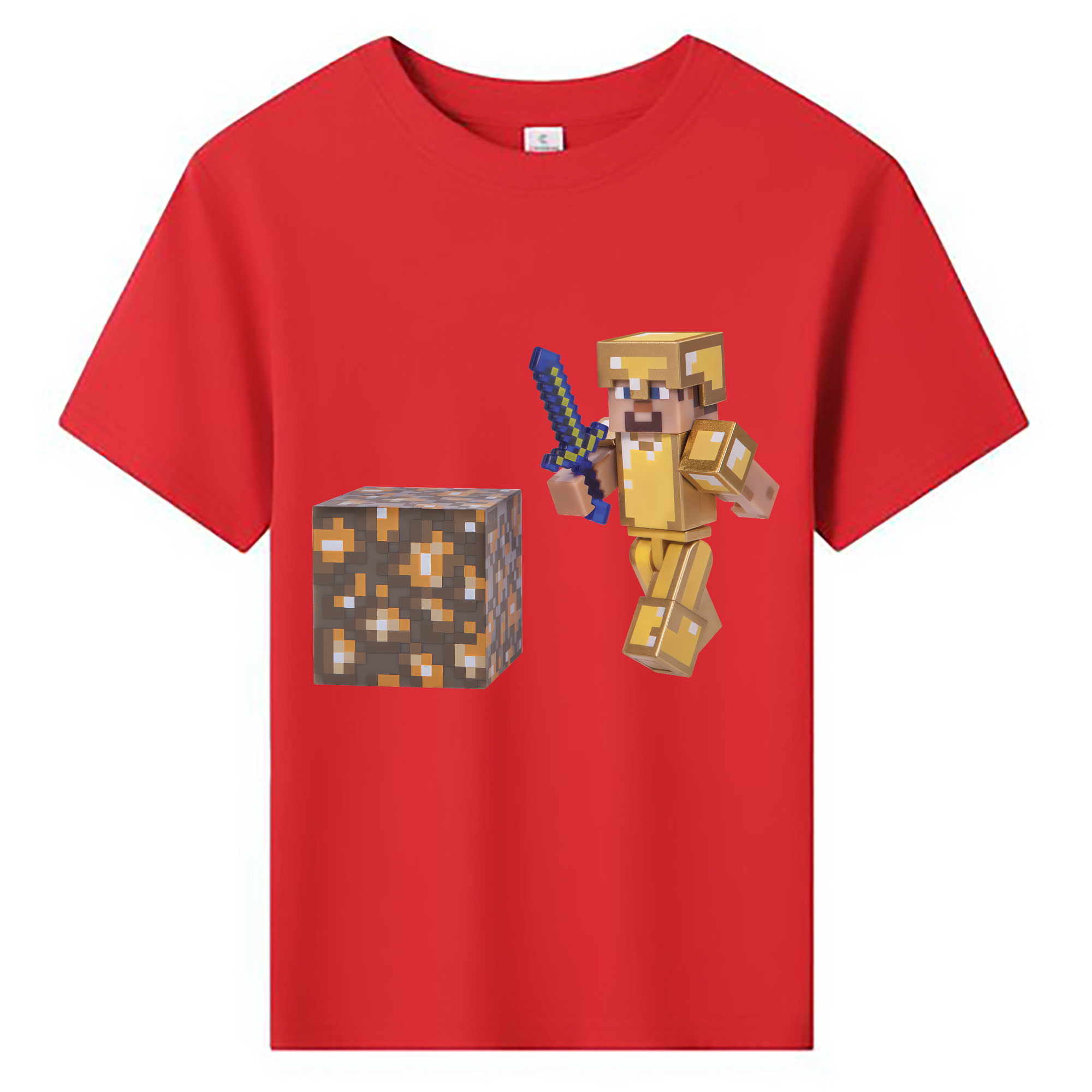 （画像用） マインクラフト ブロックの世界 Minecraft MC Block world 綿100％キッズTシャツ（フロントプリント）