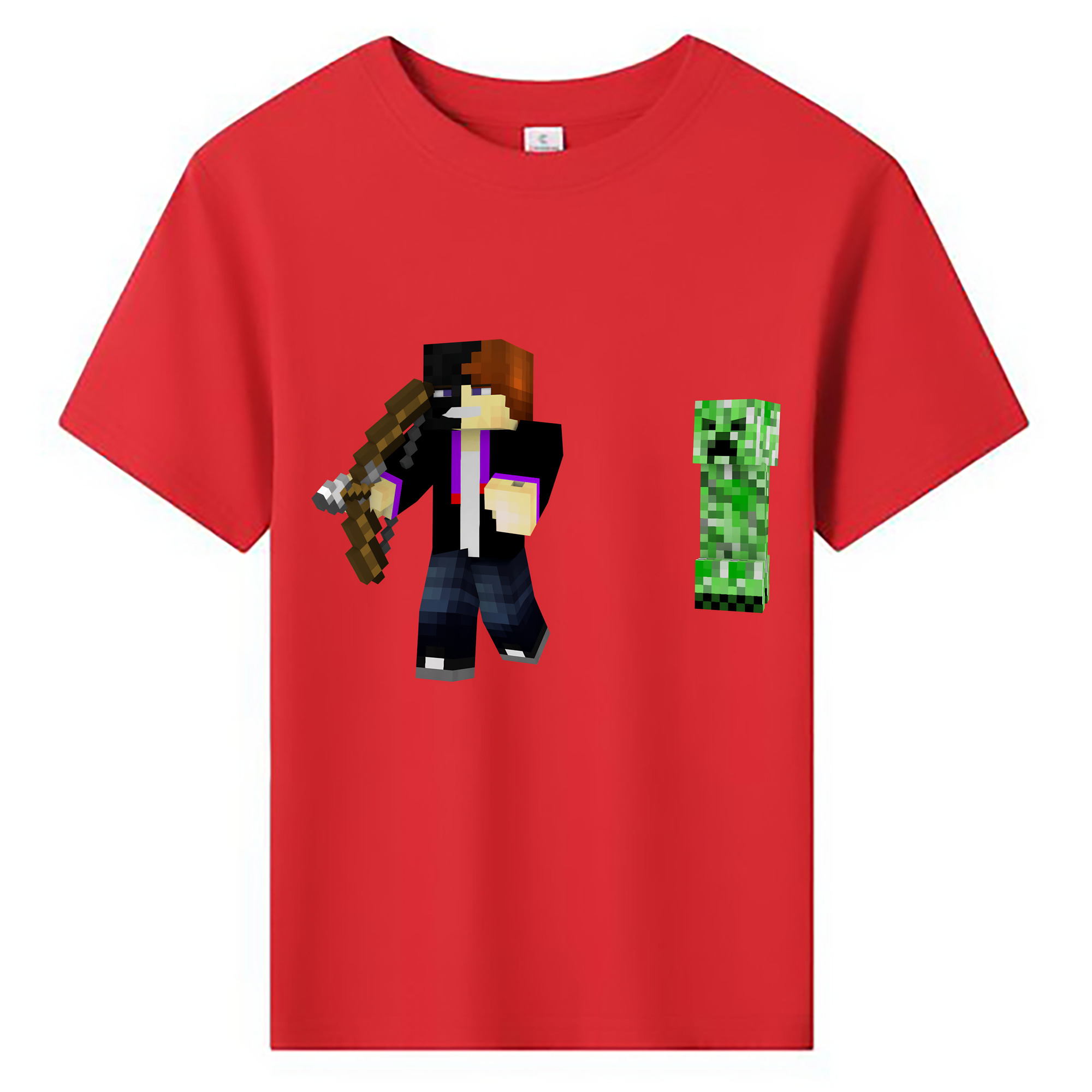 （画像用） マインクラフト ブロックの世界 Minecraft MC Block world 綿100％キッズTシャツ（フロントプリント）