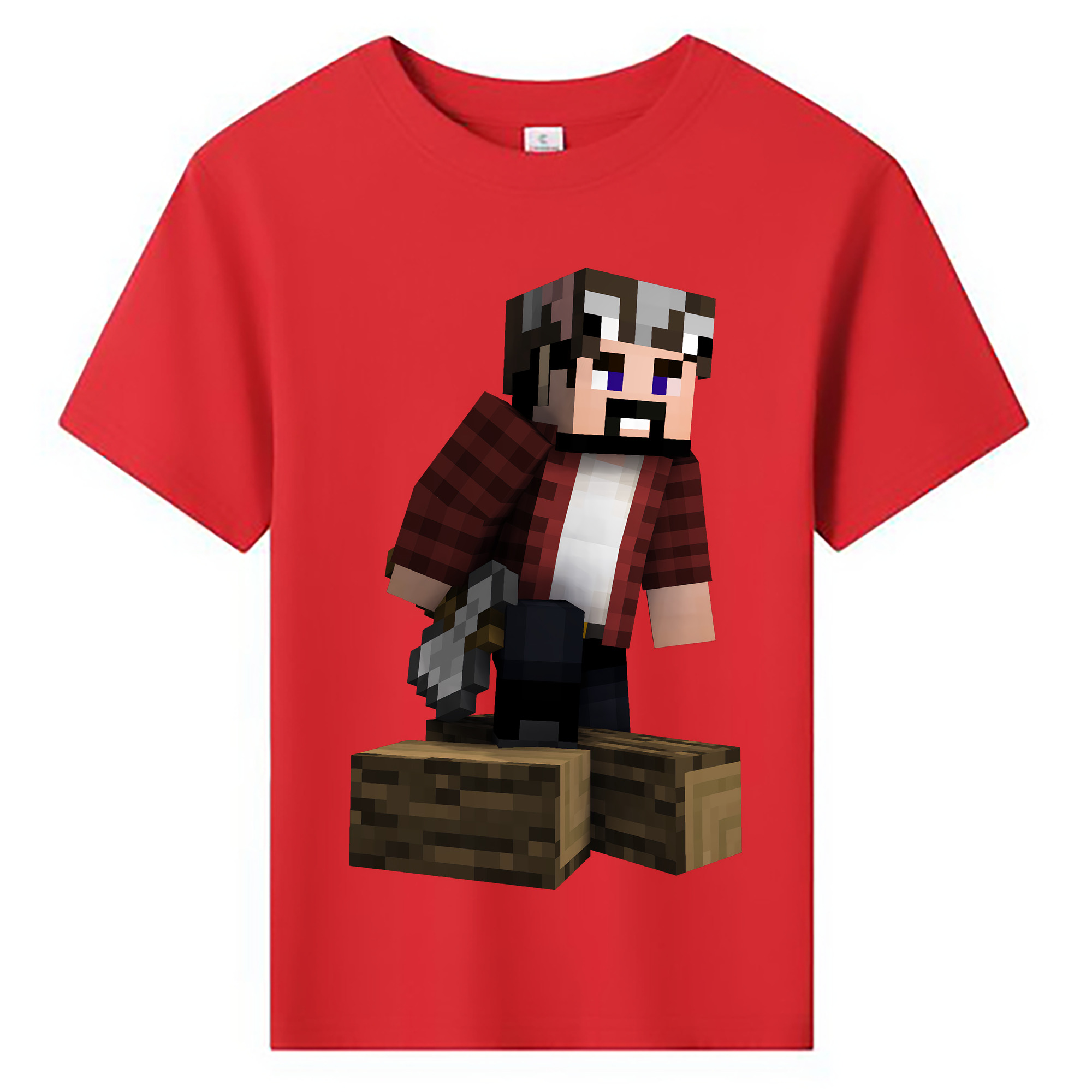 （画像用） マインクラフト ブロックの世界 Minecraft MC Block world 綿100％キッズTシャツ（フロントプリント）
