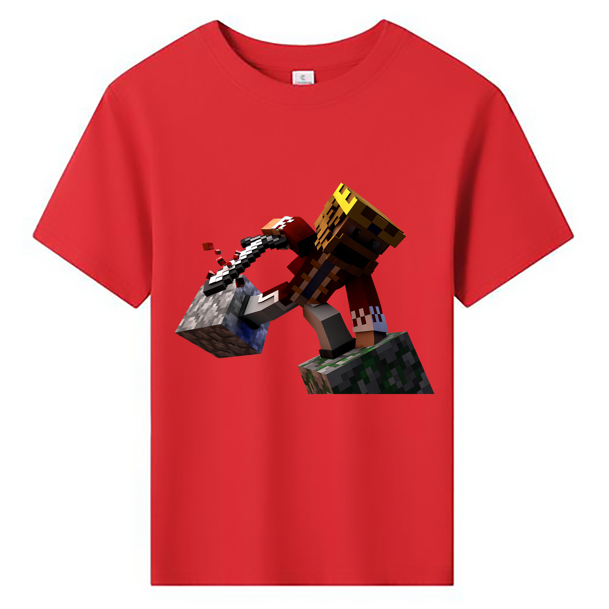 （画像用） マインクラフト ブロックの世界 Minecraft MC Block world 綿100％キッズTシャツ（フロントプリント）